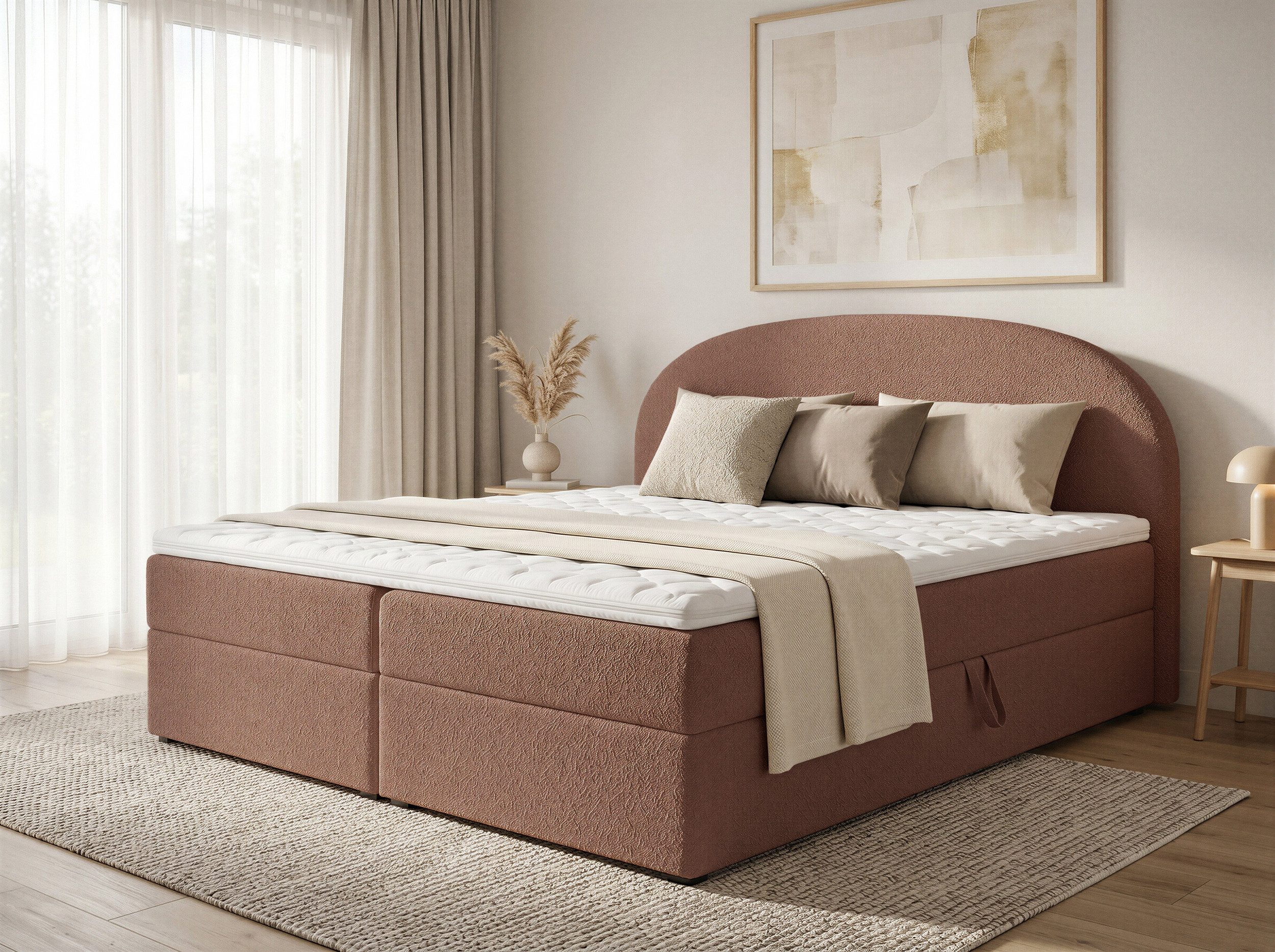 Sofnet Boxbett Cloud (mit zwei Bettkästen, Bonell-Matratze und Topper), Doppelbett, Polsterbett mit Kopfteil, Boxspringbett, Bouclé-Stoff