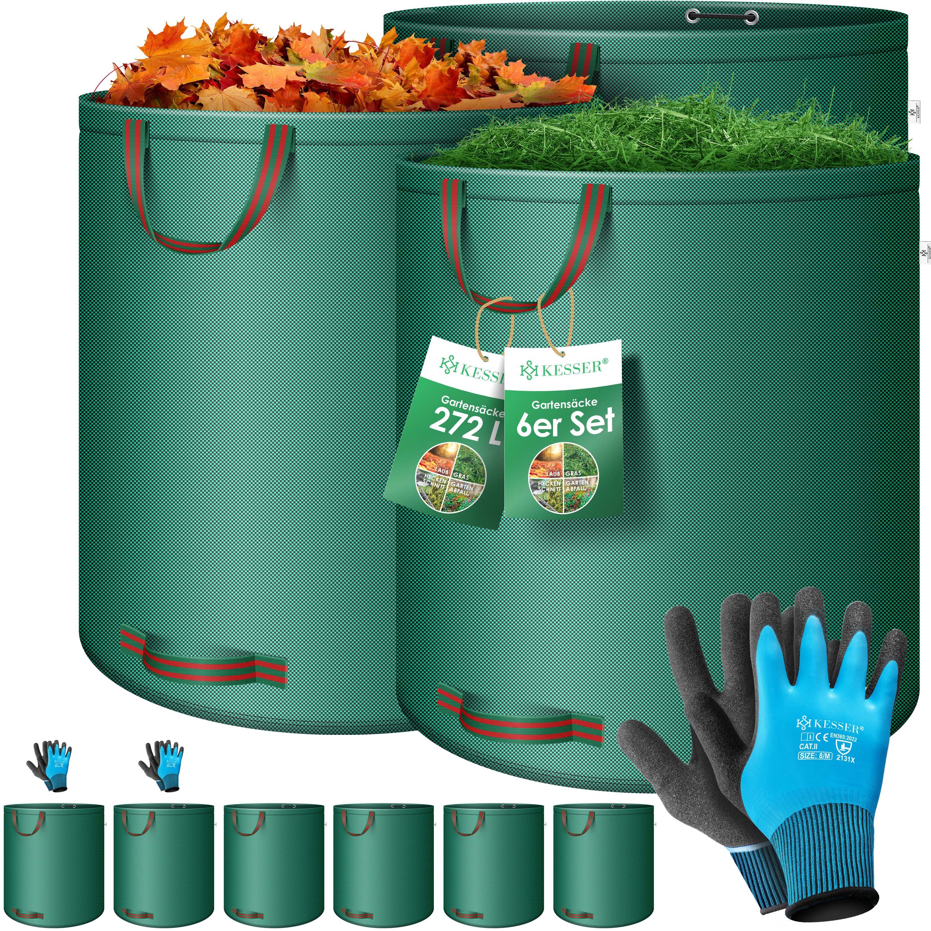 KESSER Gartensack, 272 l, (6-tlg), Gartensack Set Laubsack Gartenabfallsack inkl. Handschuhe