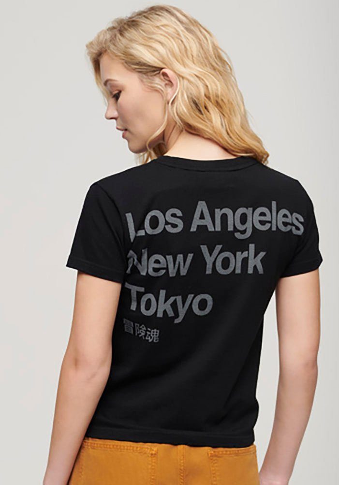 Superdry CORE Black T-Shirt FITTED CITY LOGO TEE