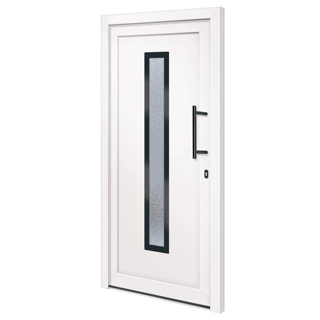 vidaXL Haustür Haustür Weiß 98x208 cm PVC Haus Eingangstür Glas-Element Rechtshändig