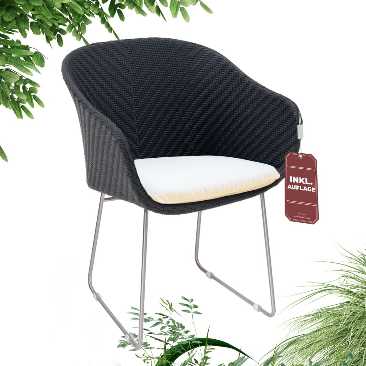 Garland Gartenstuhl Monza (1 St), mit Auflage Set Poly Rattan Gartensessel Outdoor Armlehne Edelstahl