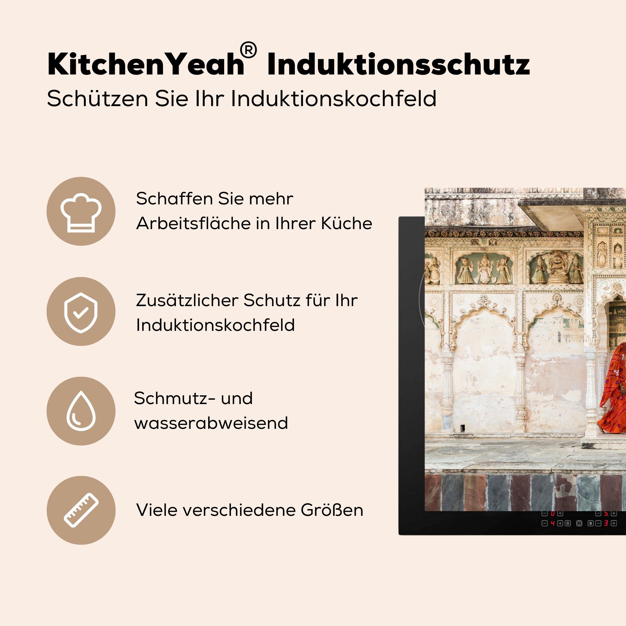 MuchoWow Herdblende-/Abdeckplatte Klöster in cm, die Vinyl, für küche, Schutz tlg), (1 Indien, 81x52 Induktionskochfeld Ceranfeldabdeckung