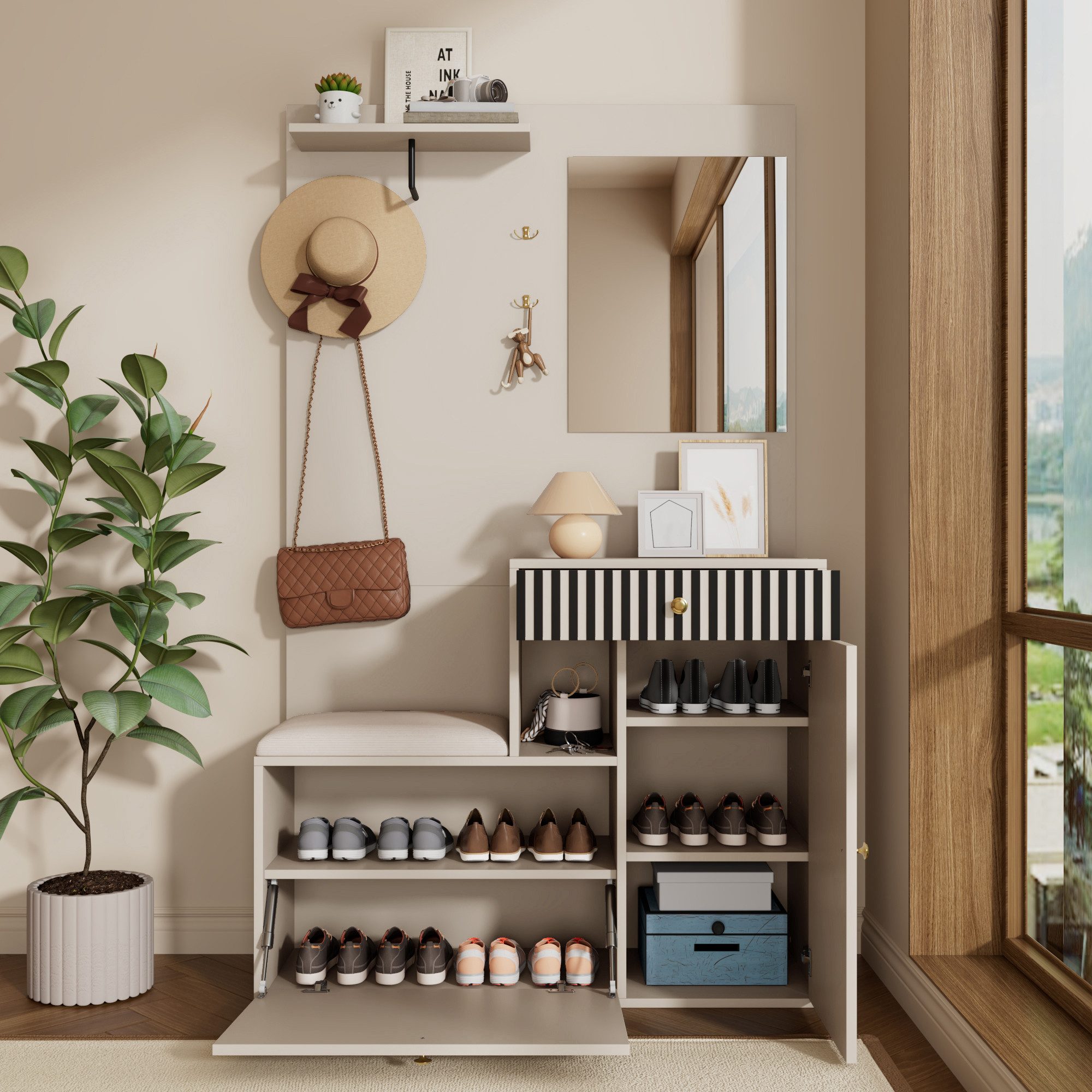 Merax Garderoben-Set mit Spiegel, Schuhschrank & günstig online kaufen