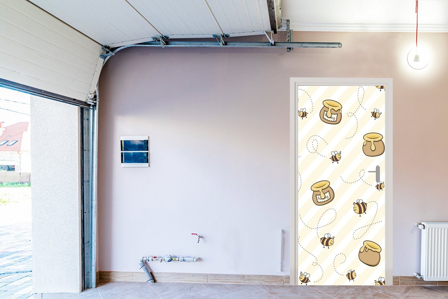 Tür, Matt, von Bienen MuchoWow bedruckt, 75x205 cm St), für Illustration und Fototapete Honigtöpfen, Türtapete Eine Türaufkleber, (1