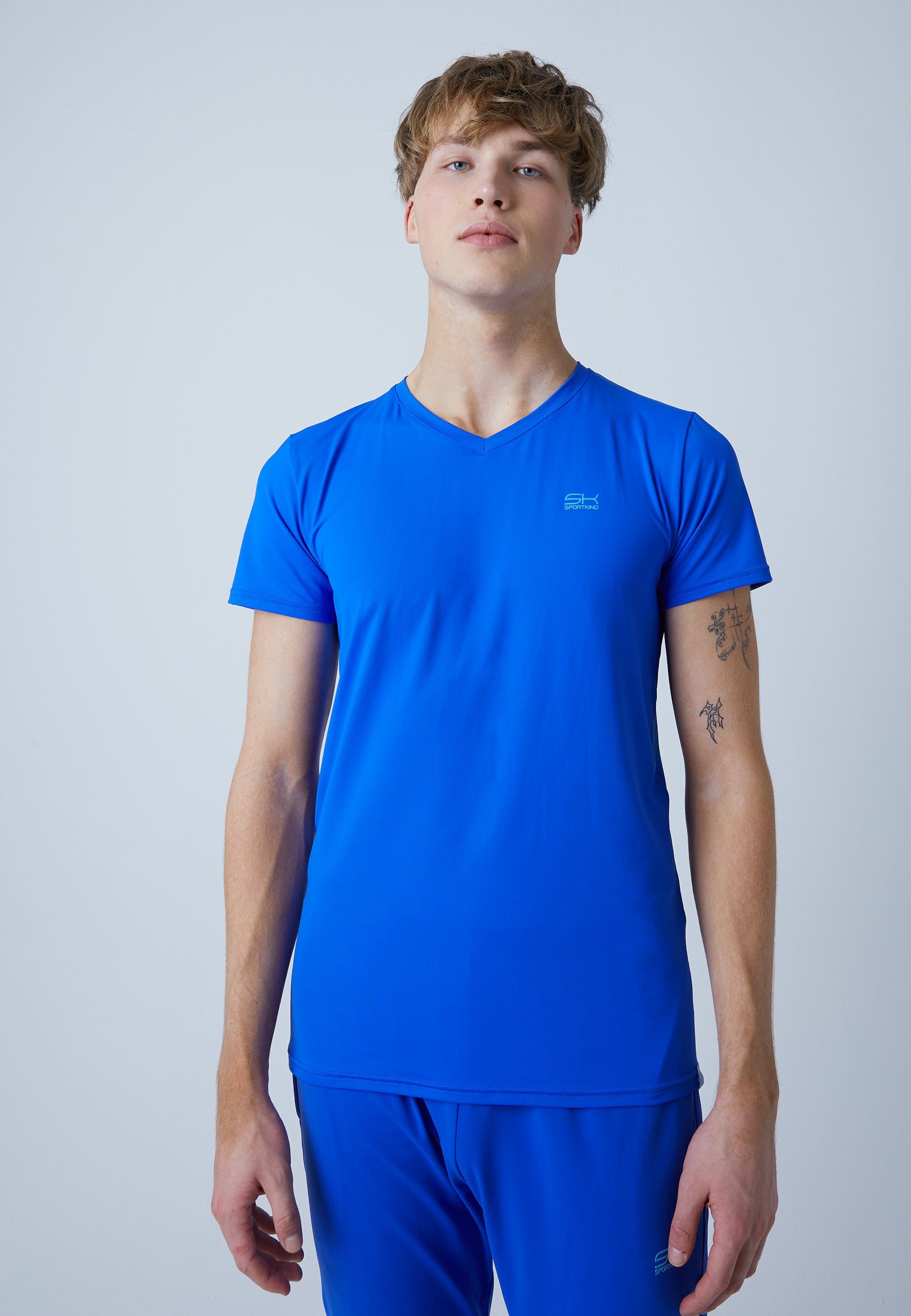SPORTKIND Funktionsshirt Tennis T-Shirt V-Ausschnitt Herren & Jungen kobaltblau