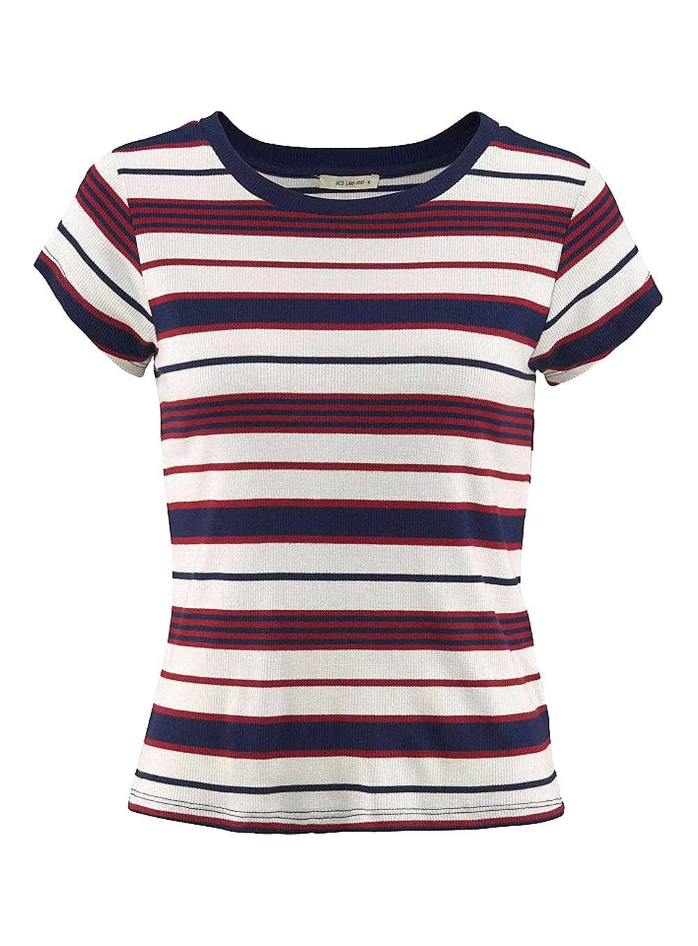 Lee® Rundhalsshirt Lee Damen Marken-Streifenshirt, rot-blau-ecru
