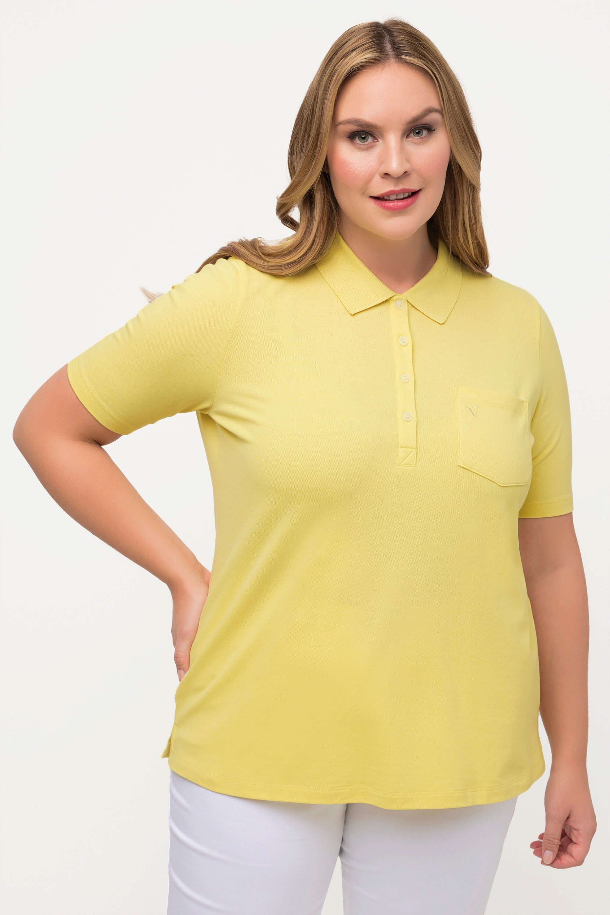 Ulla Popken T-Shirt Poloshirt Ajour-Rhomben Polokragen Halbarm