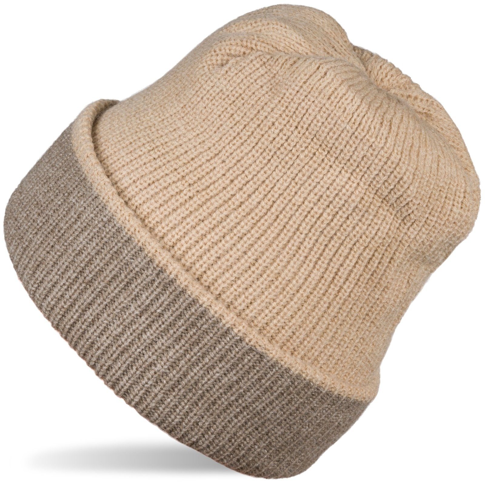 doppelt Feinstrick gestrickt (1-St) Beanie Beige-Taupe styleBREAKER Wende Strickmütze