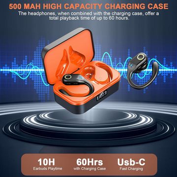 Mysic Bluetooth 5.3 IPX7 wasserdichte Kabellos Bass Sound 60 Std Spielzeit In-Ear-Kopfhörer (Wasserdichte Technologie für sorgenfreien Einsatz bei jedem Wetter., mit HD Mic, LED-Anzeige, USB-C Ladebox Ohrhörer für Sport)