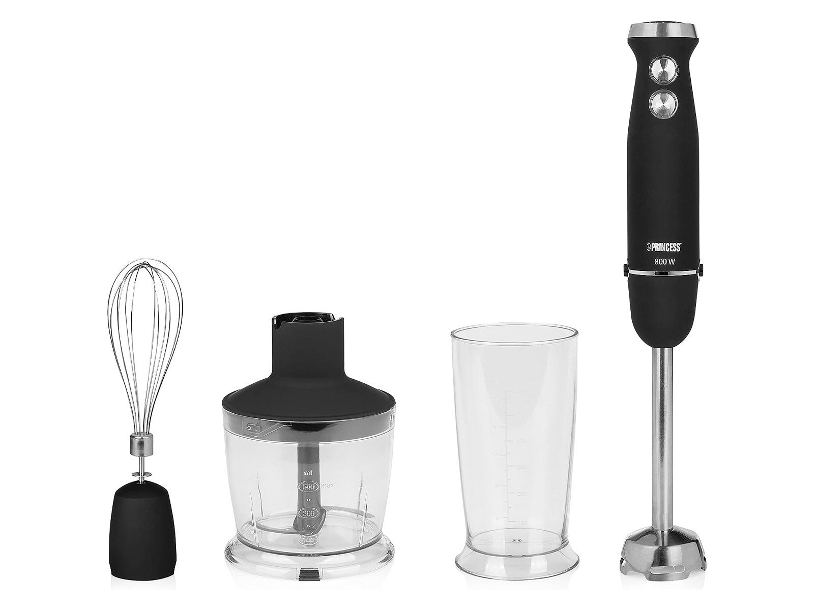 PRINCESS Stabmixer, 800 W, SET Power Hand Küchen-Mixer Zauber Mix-stab Schneebesen & Zerhacker