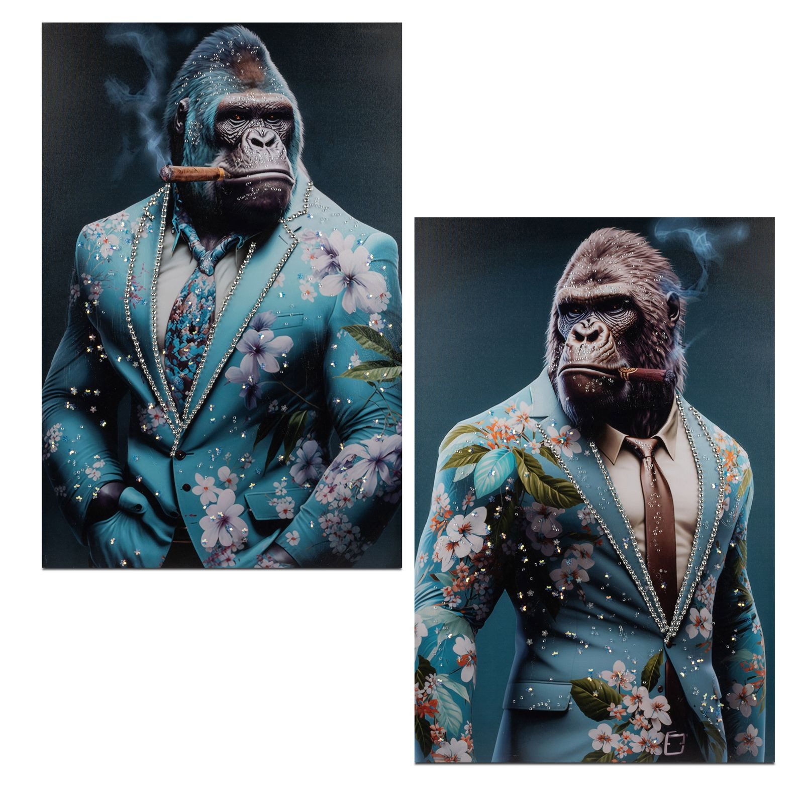 formano Wandbild Gorilla im Anzug 2er Set 60x90cm mit glänzenden Acryl-Steinen Modern