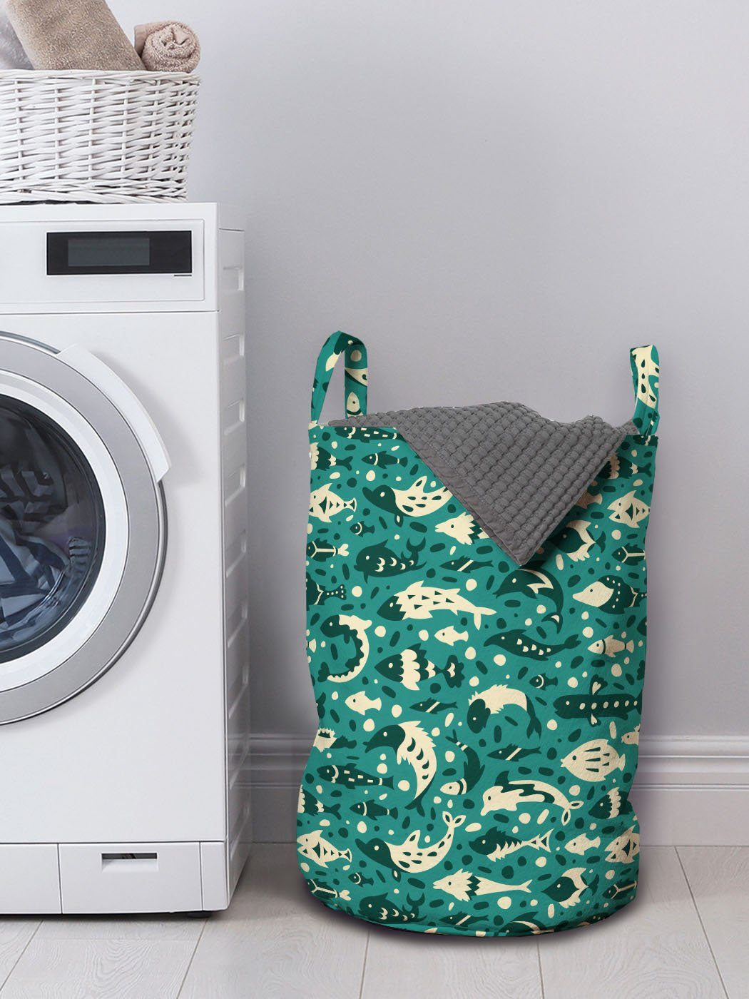 Wäschekorb Griffen Waschsalons, mit Unterwasser Kordelzugverschluss Nautisch für Abakuhaus Tiere Wäschesäckchen