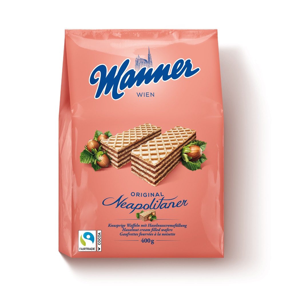 Manner Kekse, Manner Original Neapolitaner knusprige Waffel mit Haselnuss Creme 400g