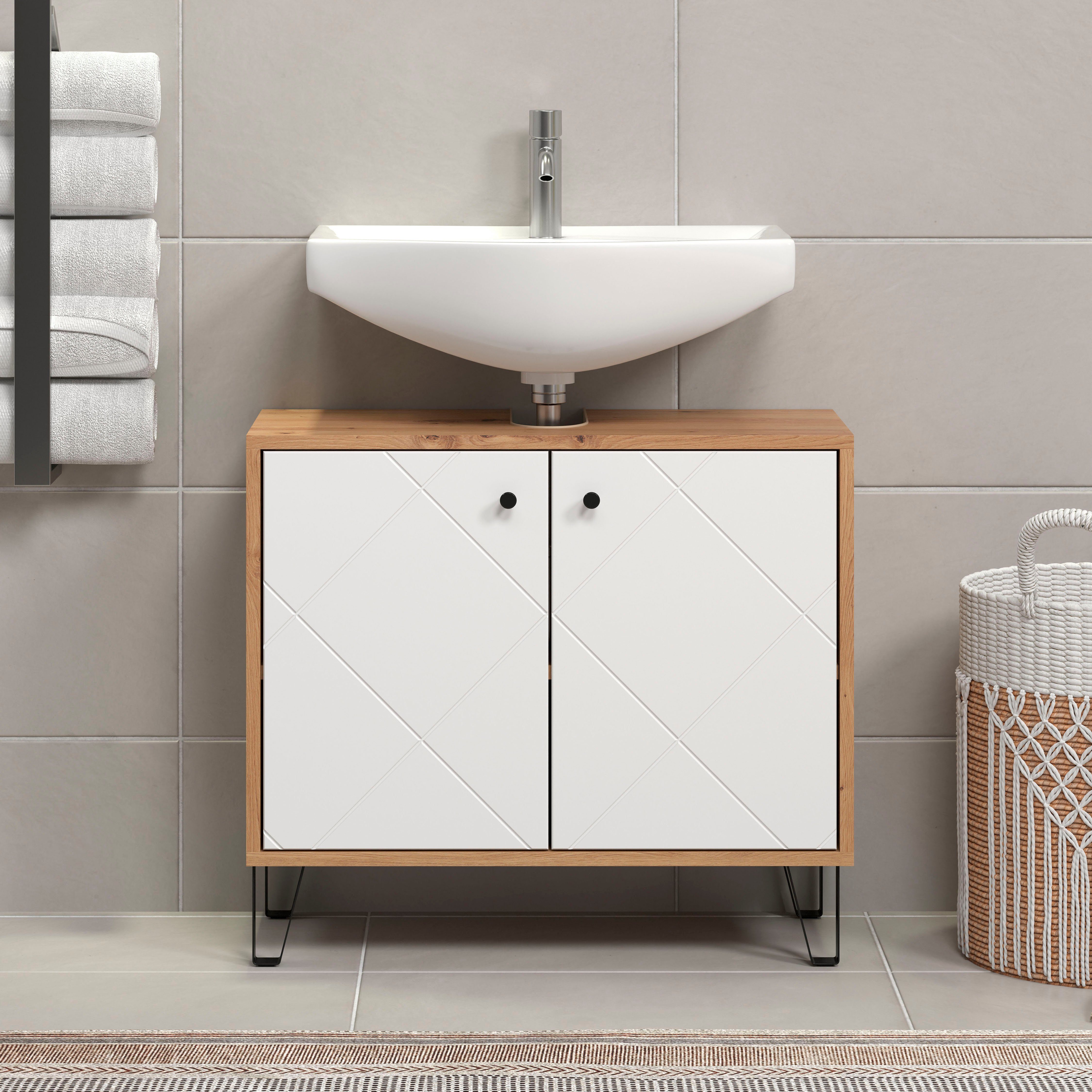 Places of Style Waschbeckenunterschrank Tarragona (1-St) Waschbeckenunterschrank mit 2 Türen - (B/T/H) 69/32/61 cm