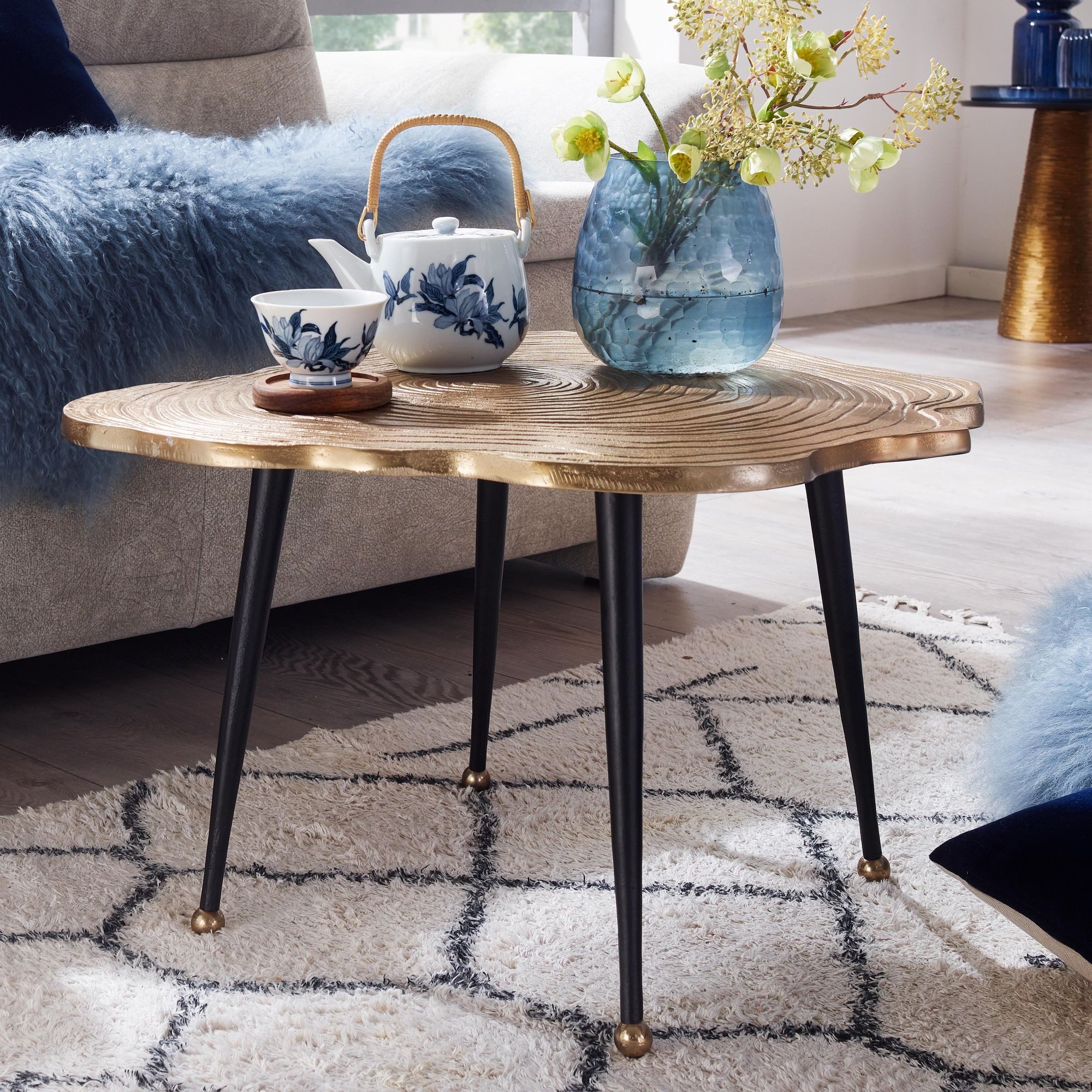 FINEBUY Couchtisch FB82258 Sofatisch Baumscheibe Metall 64x64x37 Tisch Wohn günstig online kaufen