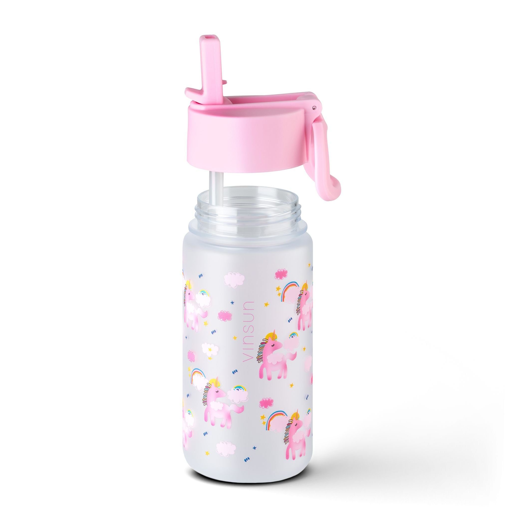 rosa bruchsicher, Auslaufsicher auslaufsicher, BPA frei, und - Einhorn, 500ml mit Strohhalm Trinkflasche Vinsun Geschmacksneutral - Kinder Trinkflasche Geruchs-