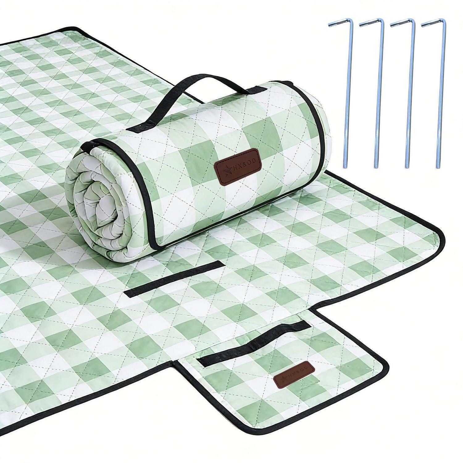 Picknickdecke Picknickdecke wasserdicht faltbar 203 x 203 cm (Quadratisch) Grün, LuxusKollektion