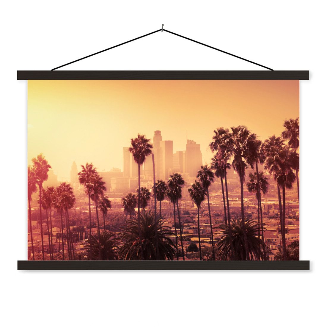 Poster Palme - Skyline - Sonnenuntergang - Architektur