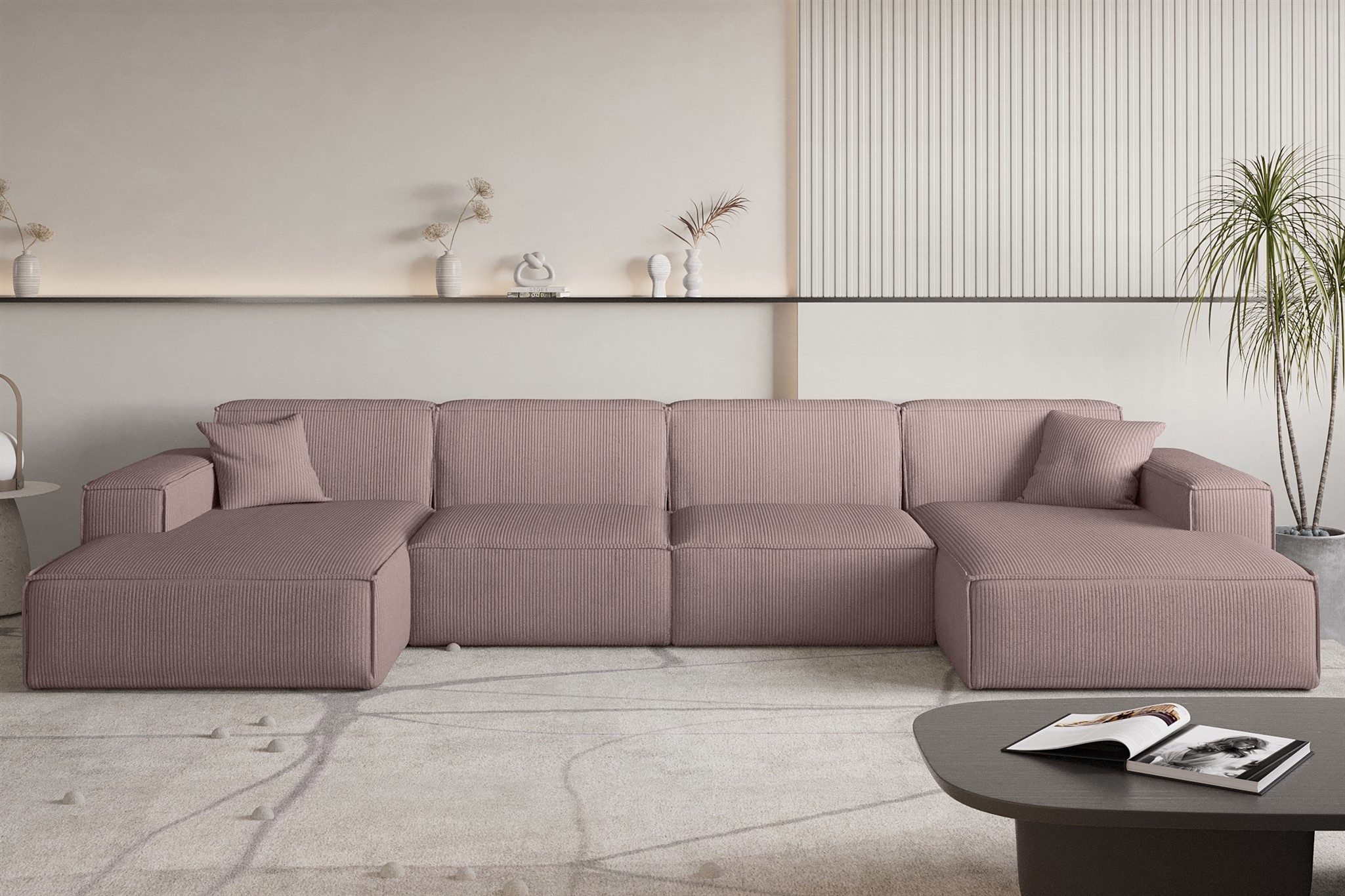 Fun Möbel Wohnlandschaft Sofa U-Form CELES PREMIUM in Stoff Scala, Breite 379 cm, inkl. 2 Zierkissen