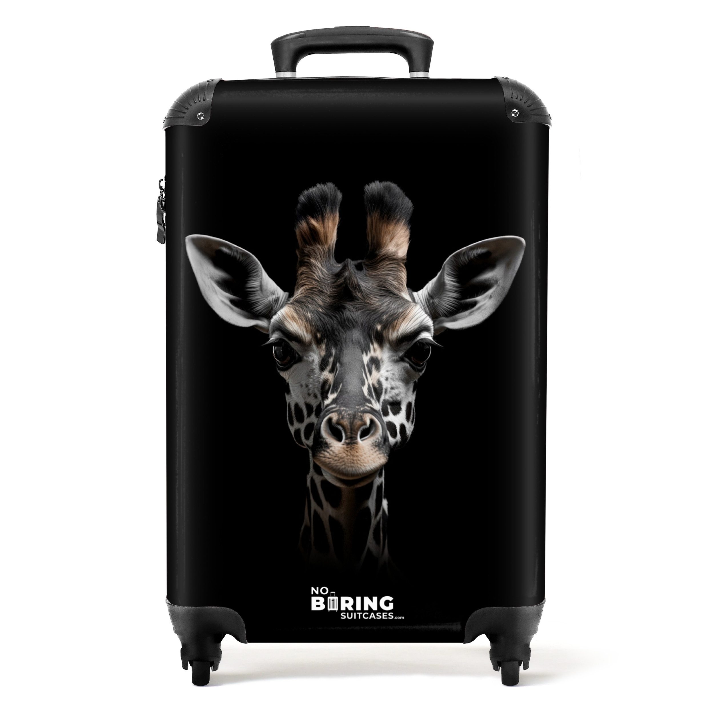 NoBoringSuitcases.com© Hartschalen-Trolley Giraffe Nahaufnahme mit schwarzem Hintergrund 55x35x20cm, 4 Rollen, Reisetasche mit Rollen, Koffer Handgepäck Flugzeug
