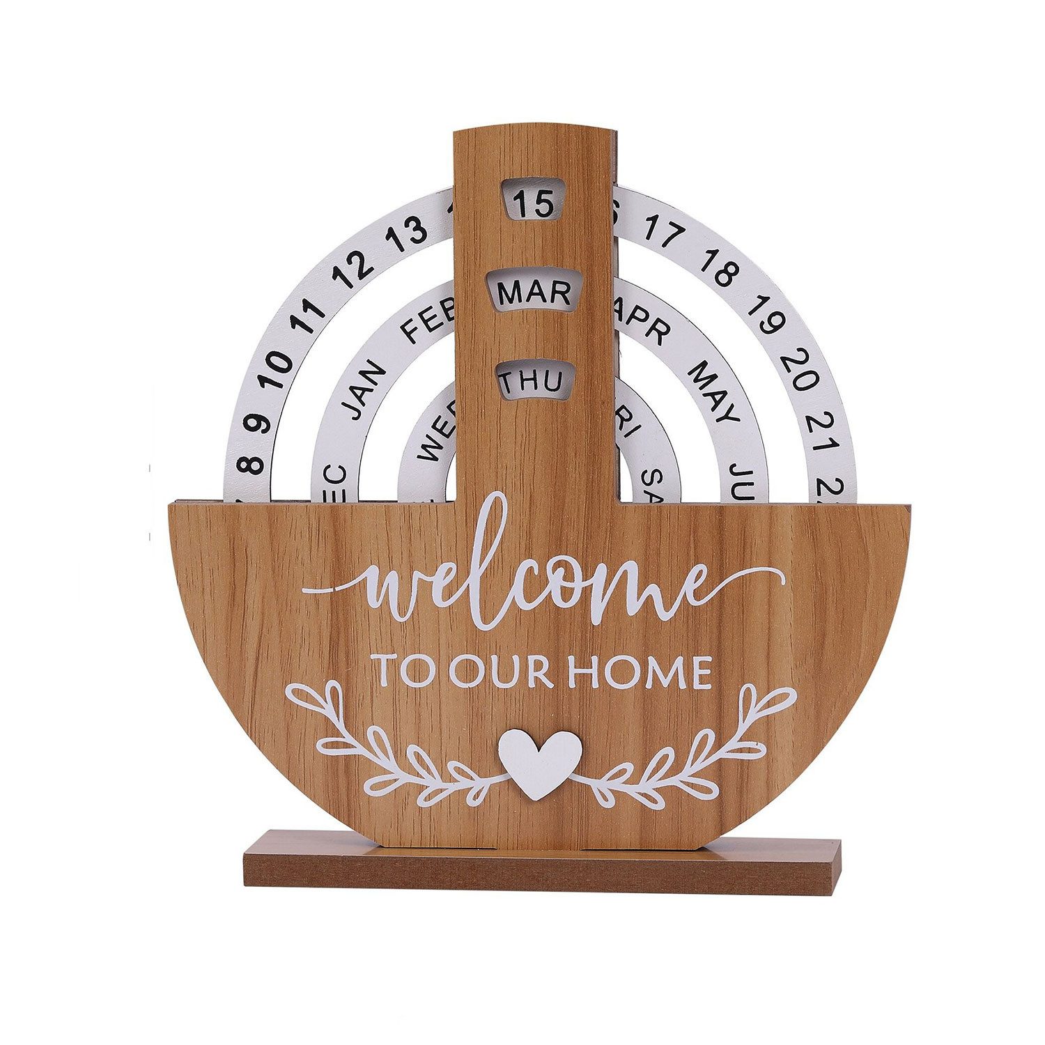 Refttenw ewige Kalender Tischkalender Dauerkalender aus Holz, Manuell Drehbar, Wiederverwendbar, Datumsangaben, Monaten und Wochen