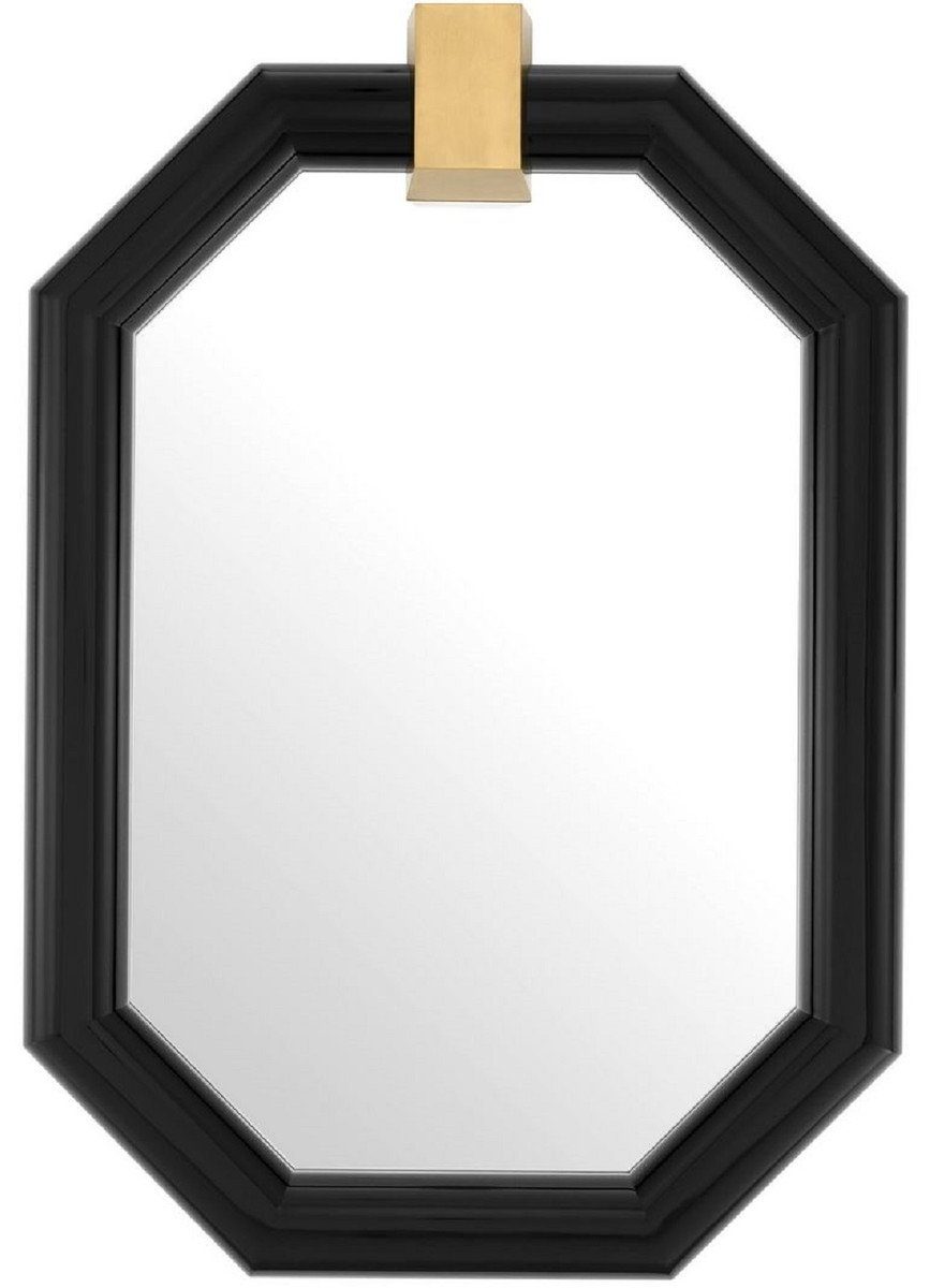 Casa Padrino Wandspiegel Luxus Wandspiegel Schwarz / Messing 105 x 15 x H. 151 cm - Achteckiger Mahagoni Spiegel - Luxus Qualität
