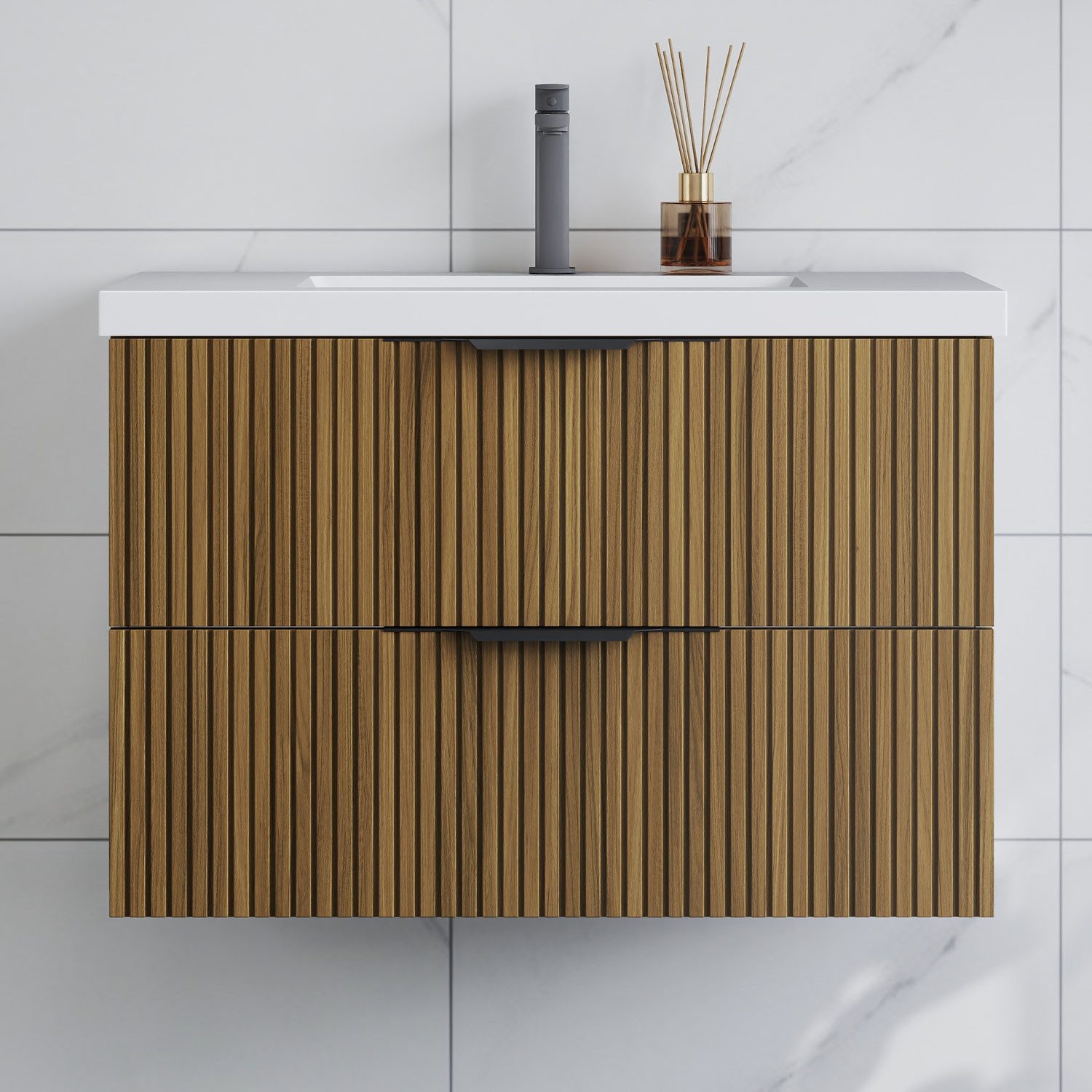duschspa Waschtisch Waschbecken mit Unterschrank Badmöbel Set Hängeschrank, mit Griffe, 50/60/80/100/120 cm