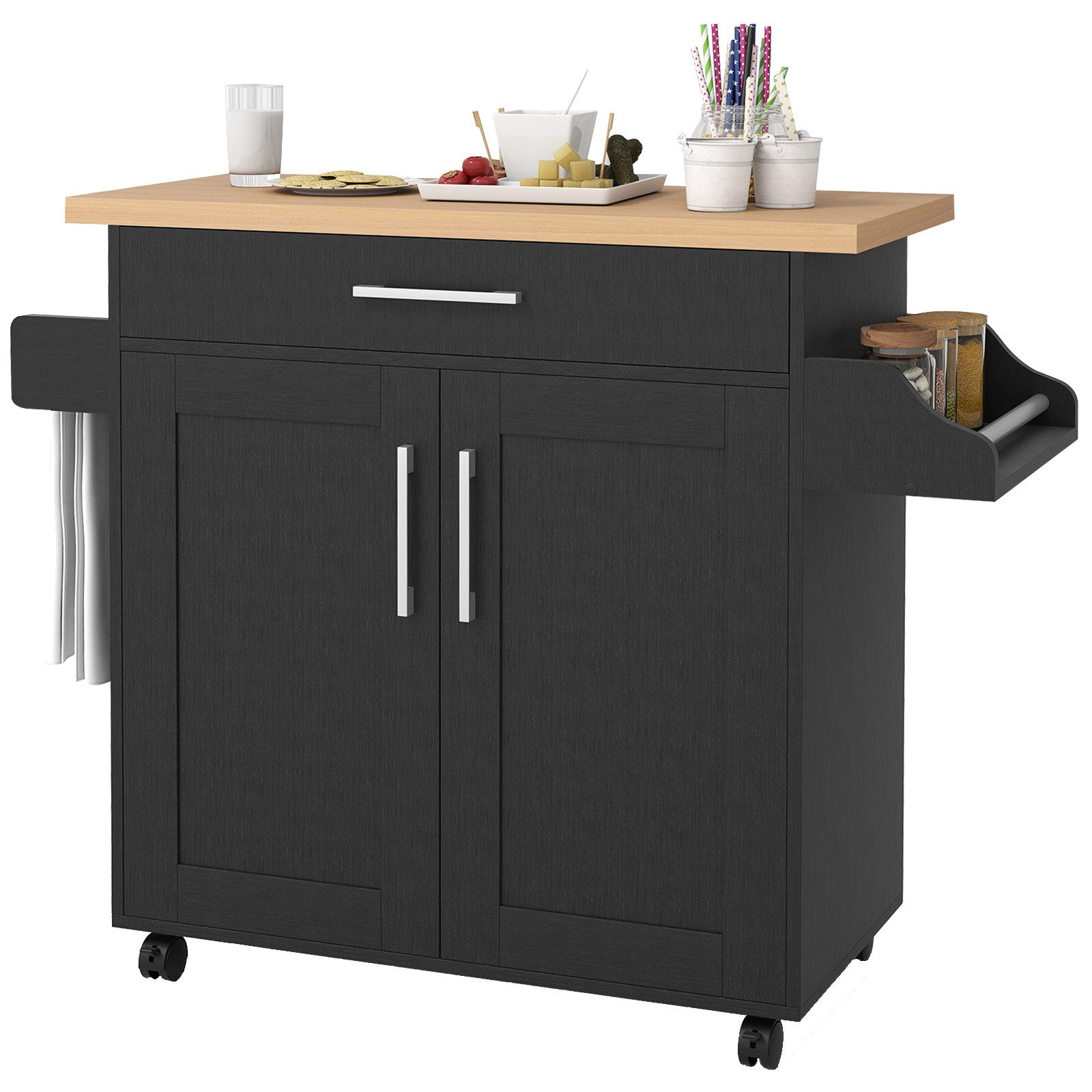 COSTWAY Küchenwagen, mit Arbeitsplatte, Schublade & verstellbarem Regal