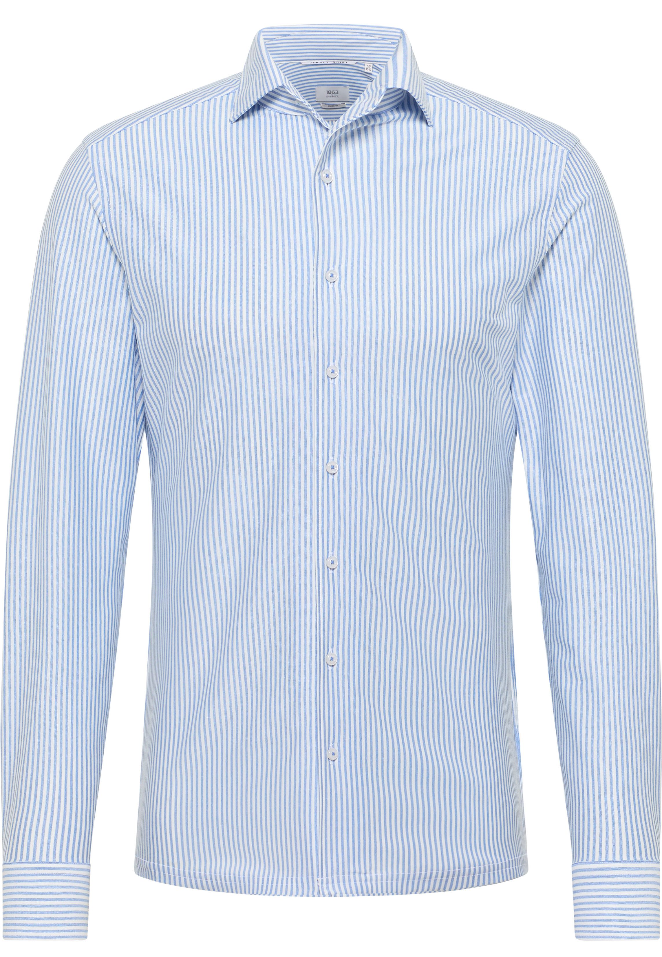 Eterna Businesshemd 1863 by ETERNA COMFORT FIT Langarm Hemd blau gestreift jersey 2123-14-