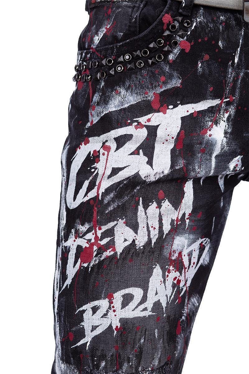 Cipo & Baxx 5-Pocket-Jeans Herren straight fit Hose Denim BA-CD700 (1-tlg) mit Nieten, Graffitis, Totenkopf-Verzierung