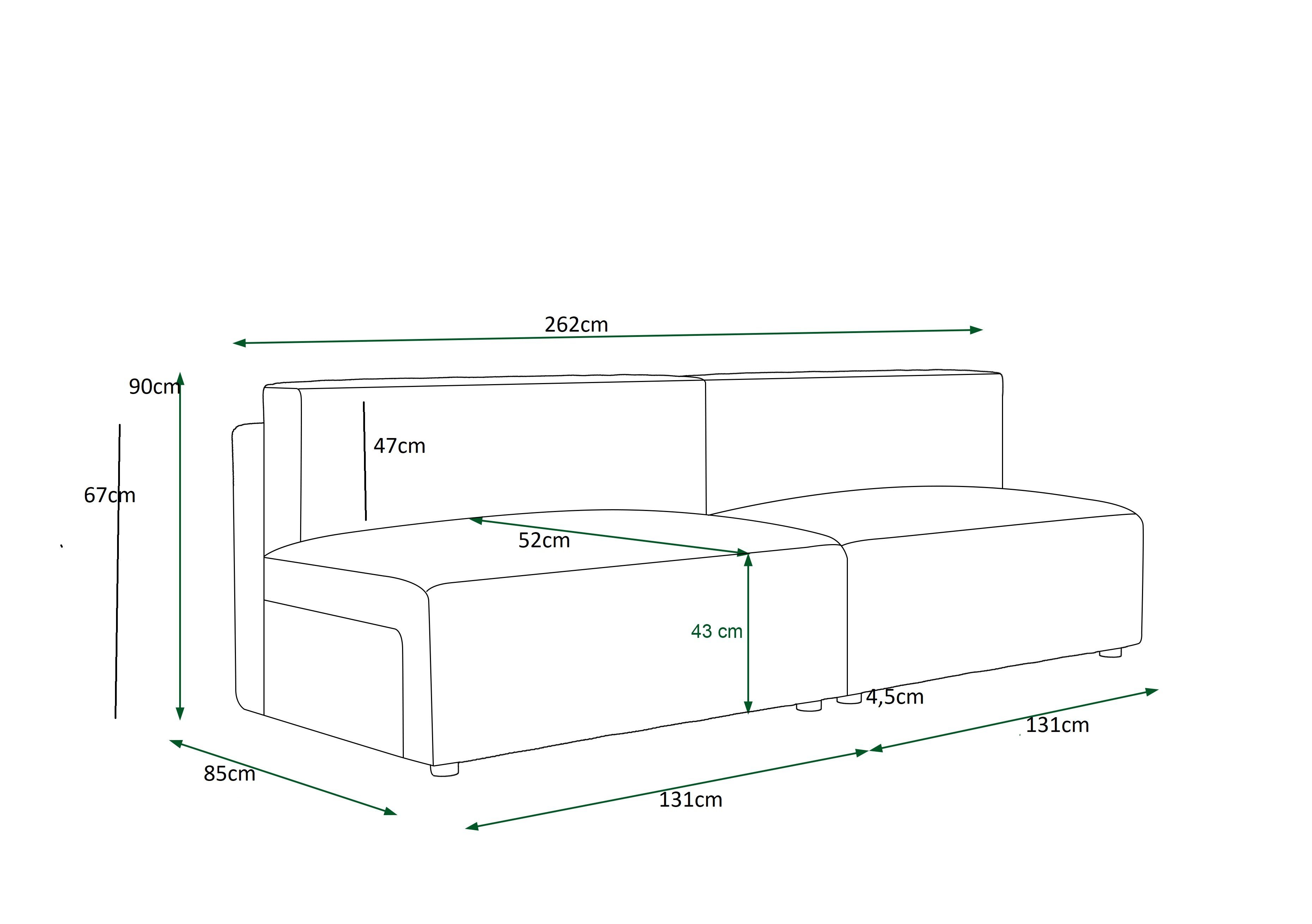 COUCH Schlaffunktion Schwarz Sofa mit 262cm Schlafsofa, pressiode und MIRAX2 Bettkasten