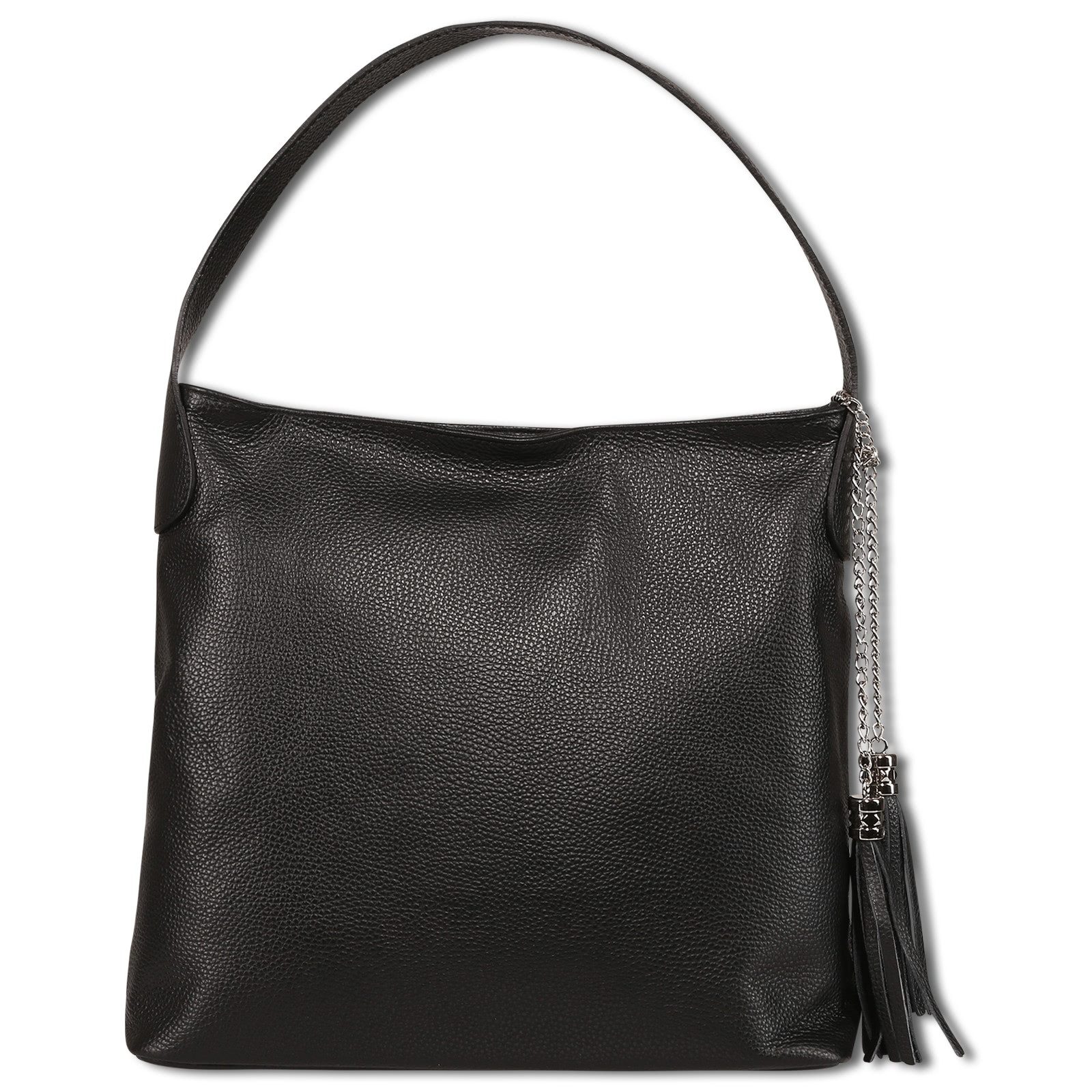 Toscanto Schultertasche Toscanto Damen Schultertasche Leder (Schultertasche), Damen Leder Schultertasche, schwarz ca. 40cm