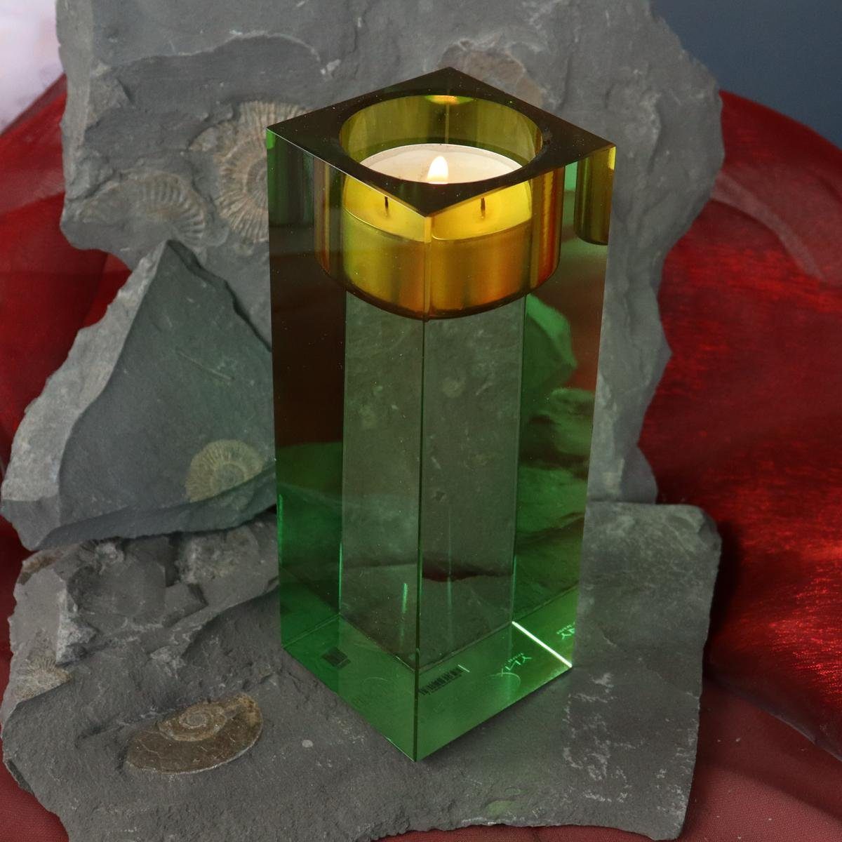 Giftcompany grün/gelb 14 cm ca. Teelichthalter (Stück) Sari Kristallglas Gift-Company Teelichthalter H