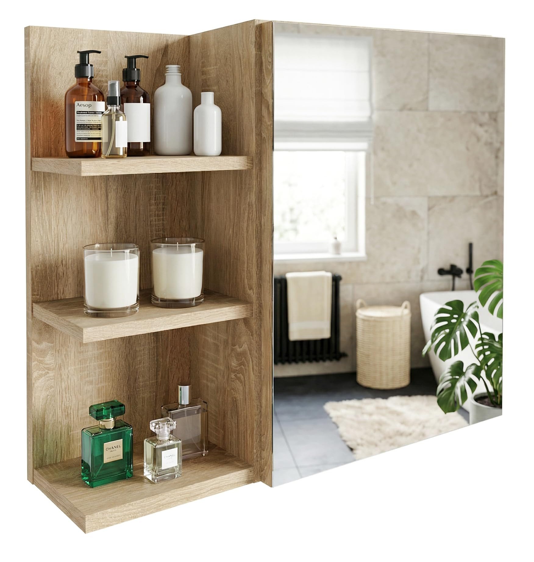 TREND WERK Spiegelschrank Badezimmer mit Ablage & Stauraum (59×16×50 cm Hängender Badezimmerschrank zur Wandmontage mit Regal) – modern & pflegeleicht