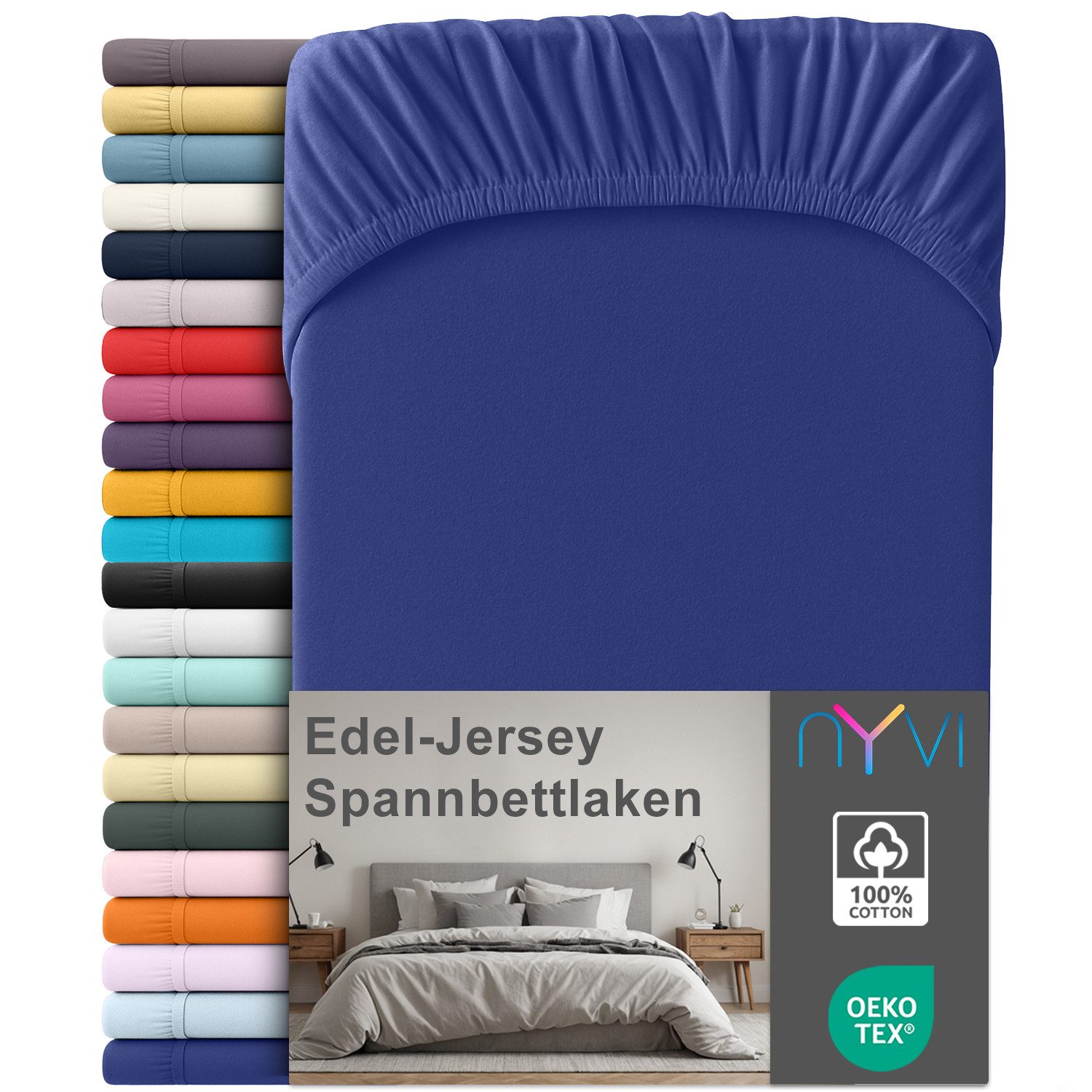 NYVI Spannbettlaken Edel Jersey Spannbettlaken Deluxe für Matratzen bis 25 cm Steghöhe, Baumwolle, (1 Stück), 90-100x200 cm