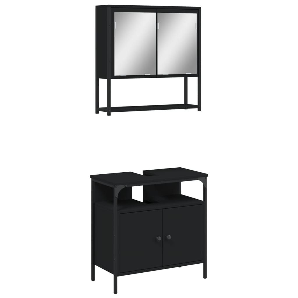 vidaXL Badezimmer-Set 2-tlg. Badmöbel-Set Schwarz Holzwerkstoff, günstig online kaufen