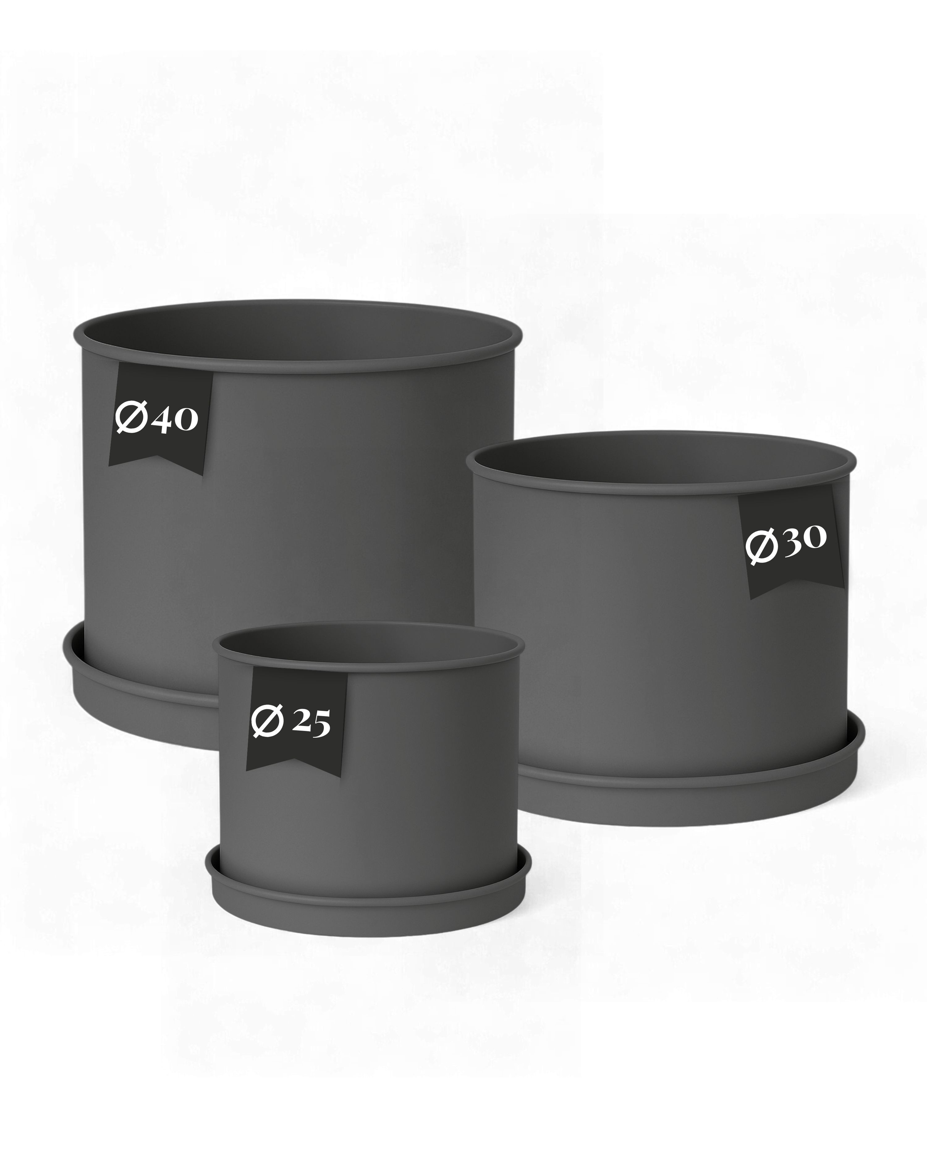 LIVLIG Pflanzkübel Blumentopf mit Untersetzer groß draußen, Übertopf für Pflanzen (3er-Set), Ø 25 cm, 30 cm & 40 cm