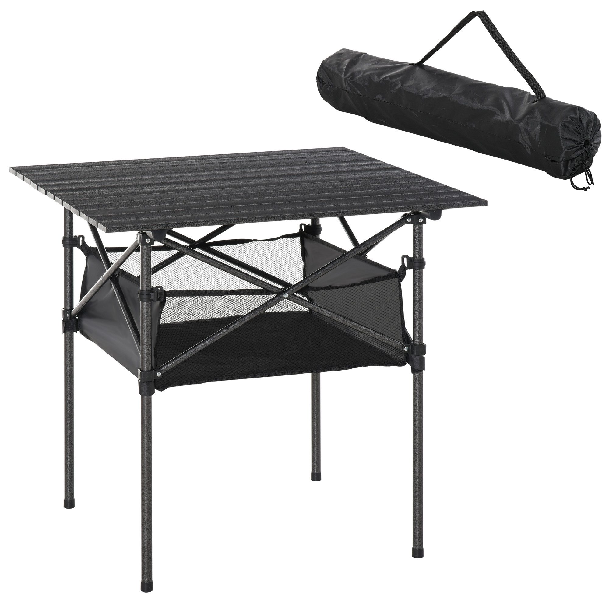 CHICFURN Campingtisch Faltbarer Klapptisch aus Aluminium, leicht und tragbar (Packung, 1-St., Mit Netztasche, praktisches Design für Outdoor-Nutzung), 70x70x69 cm, Farbe Schwarz