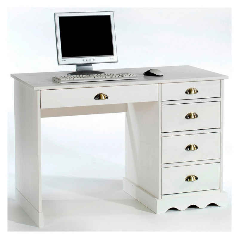 IDIMEX Schreibtisch COLETTE, Schreibtisch Bürotisch Kiefer massiv in der Farbe weiß Landhausstil