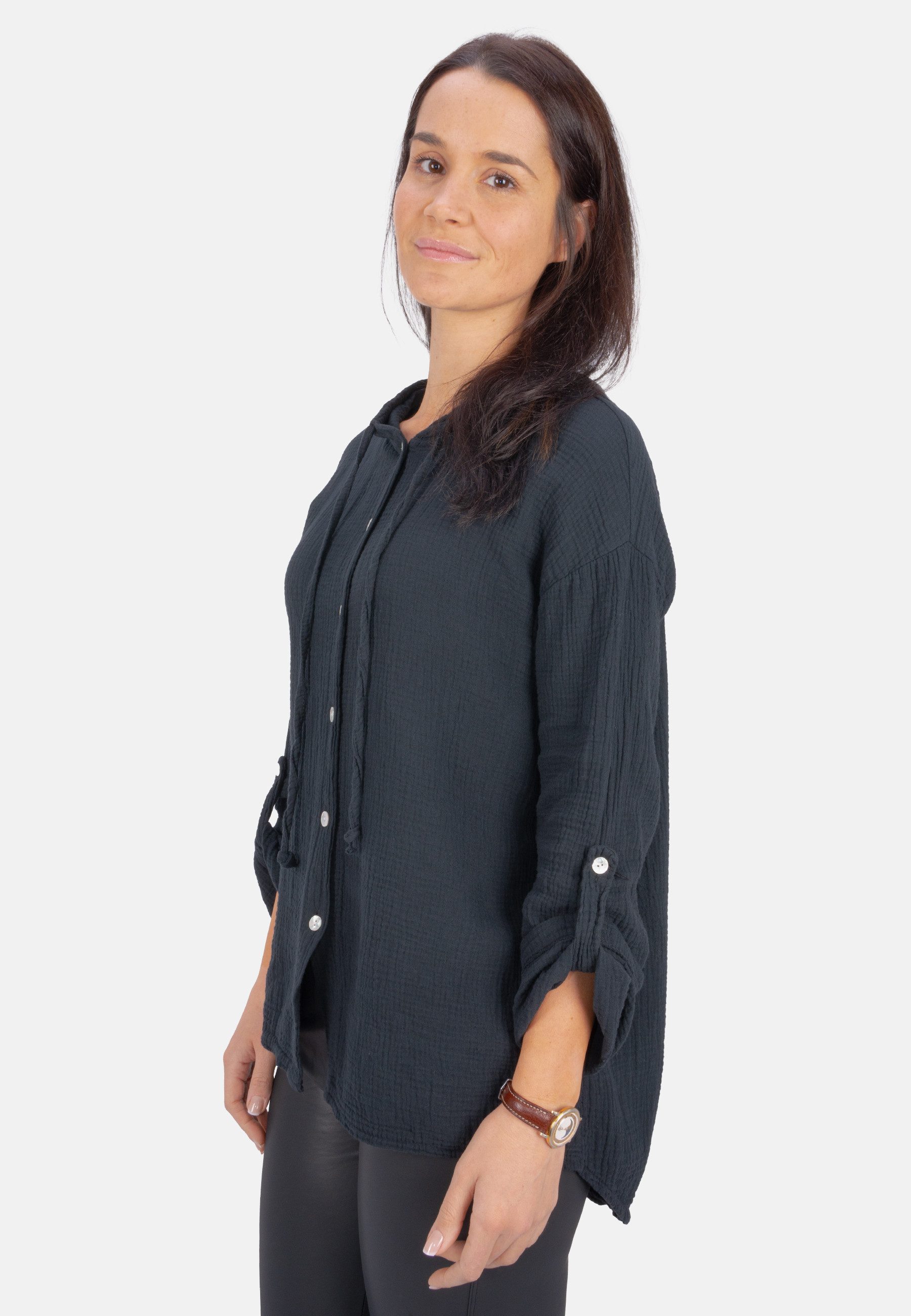 Seasons of April Hemdbluse Musselin Camila Oversized 100% Baumwolle Musselinbluse: Oversized, Halbarm & Kapuze