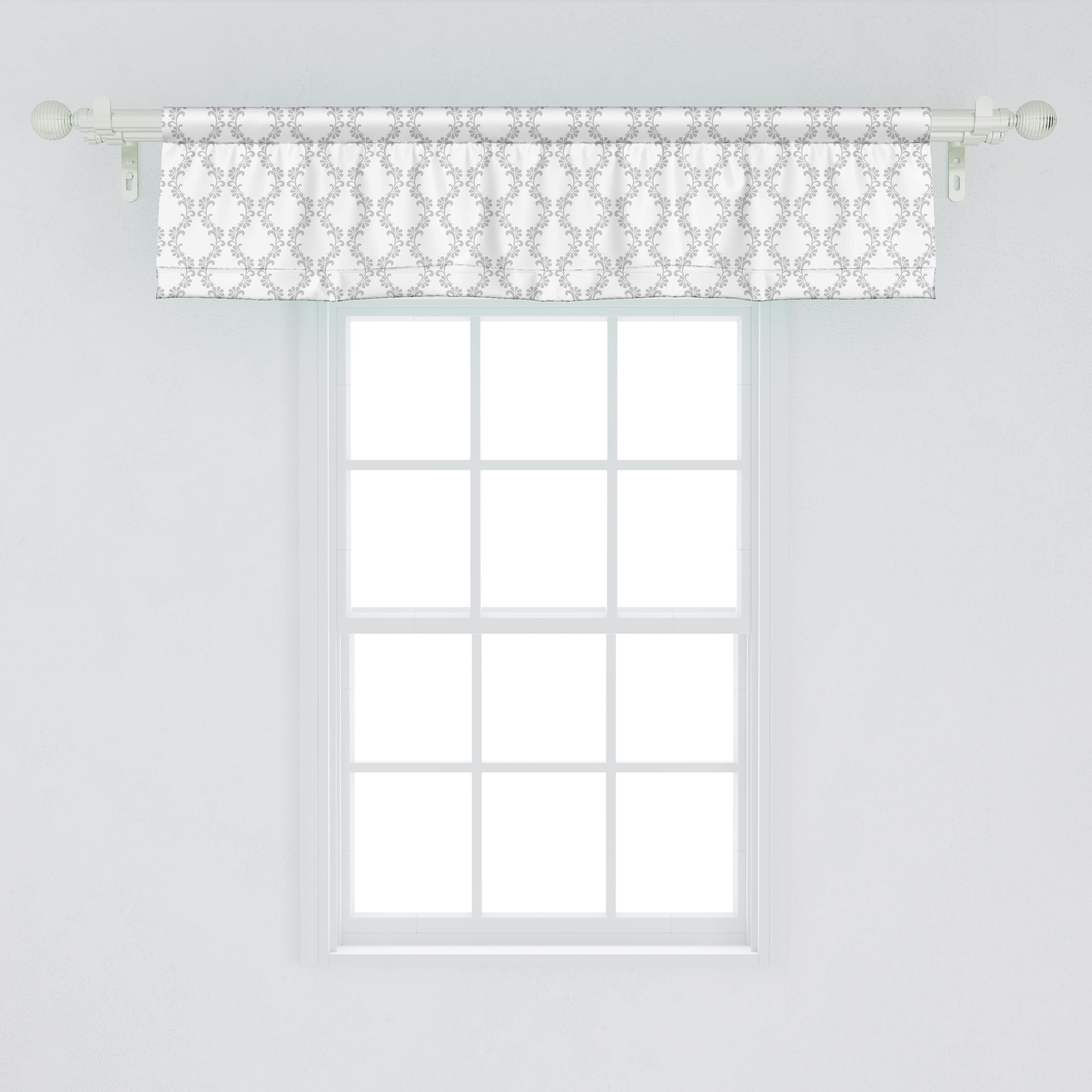 Scheibengardine Grid für Vorhang Schlafzimmer mit Stangentasche, Damast-Grau Bloom Küche Microfaser, Floral Volant Dekor Abakuhaus,