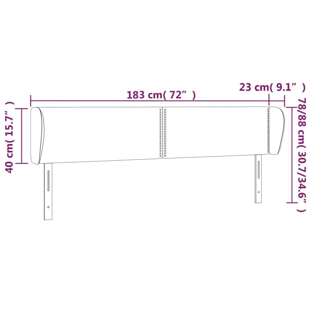 vidaXL Bett Kopfteil mit Ohren Dunkelgrau 183x23x78/88 cm Samt (1-tlg)