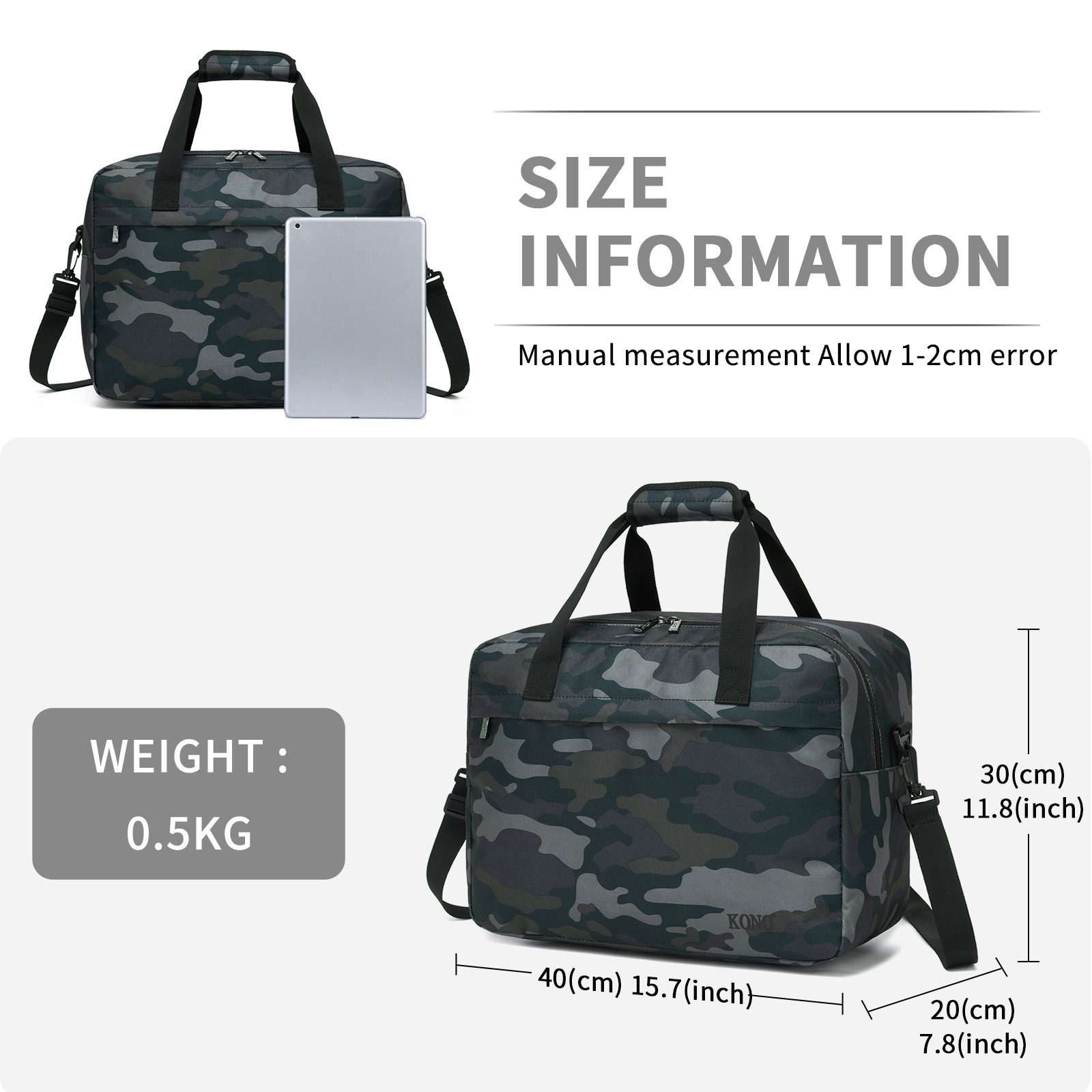 KONO Reisetasche Ryanair-Handgepäcktasche 40x30x20 cm für Damen & Herren