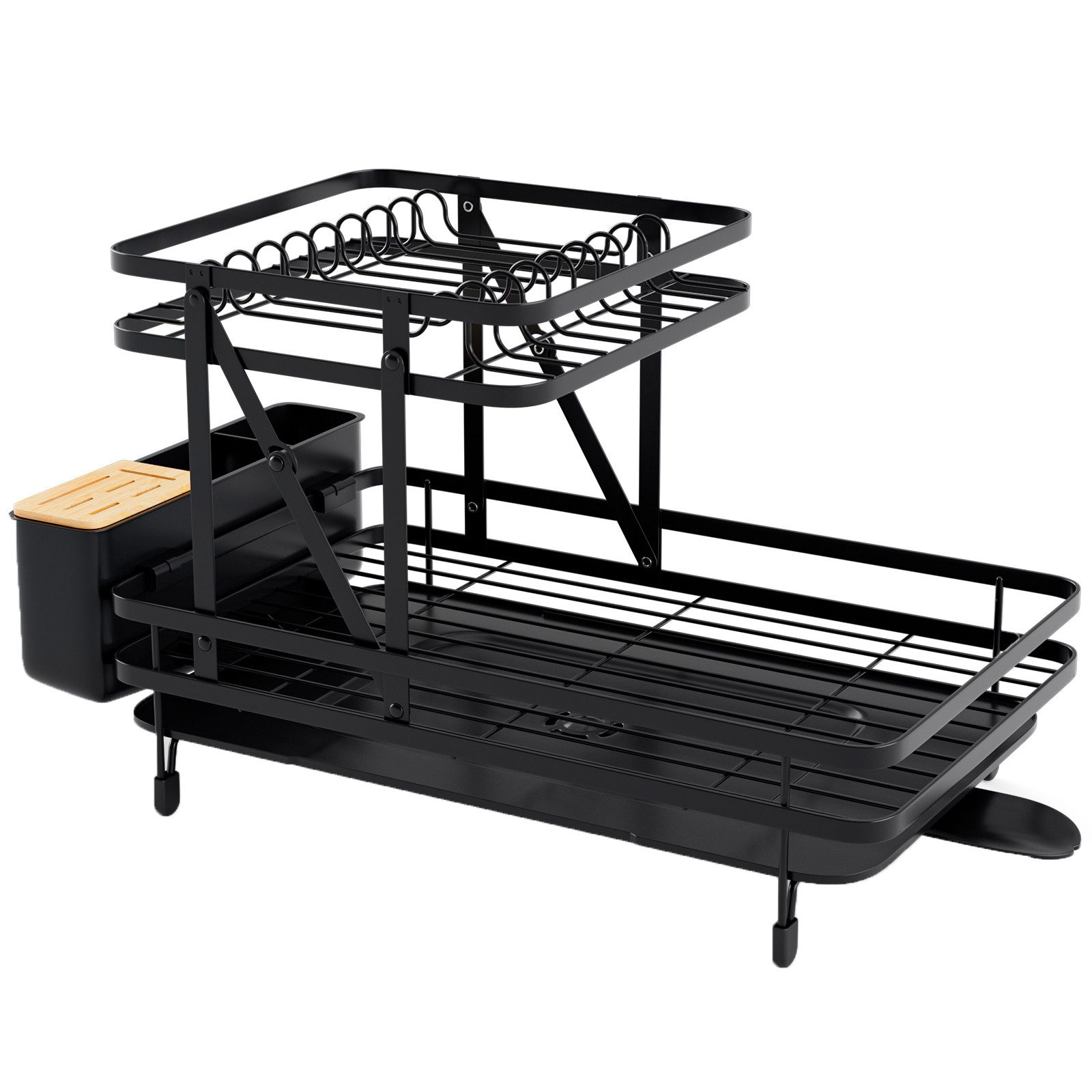 COSTWAY Geschirrständer, mit Utensilienhalter & 360° Auslauf, klappbar