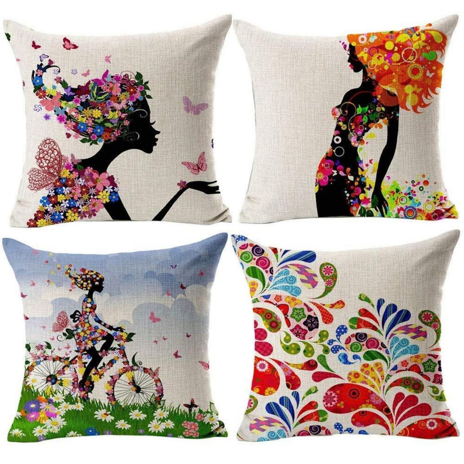 LuxusKollektion Kissenbezug Kissenbezug Retro Blume 45x45cm 4er Set, (4 Stück)