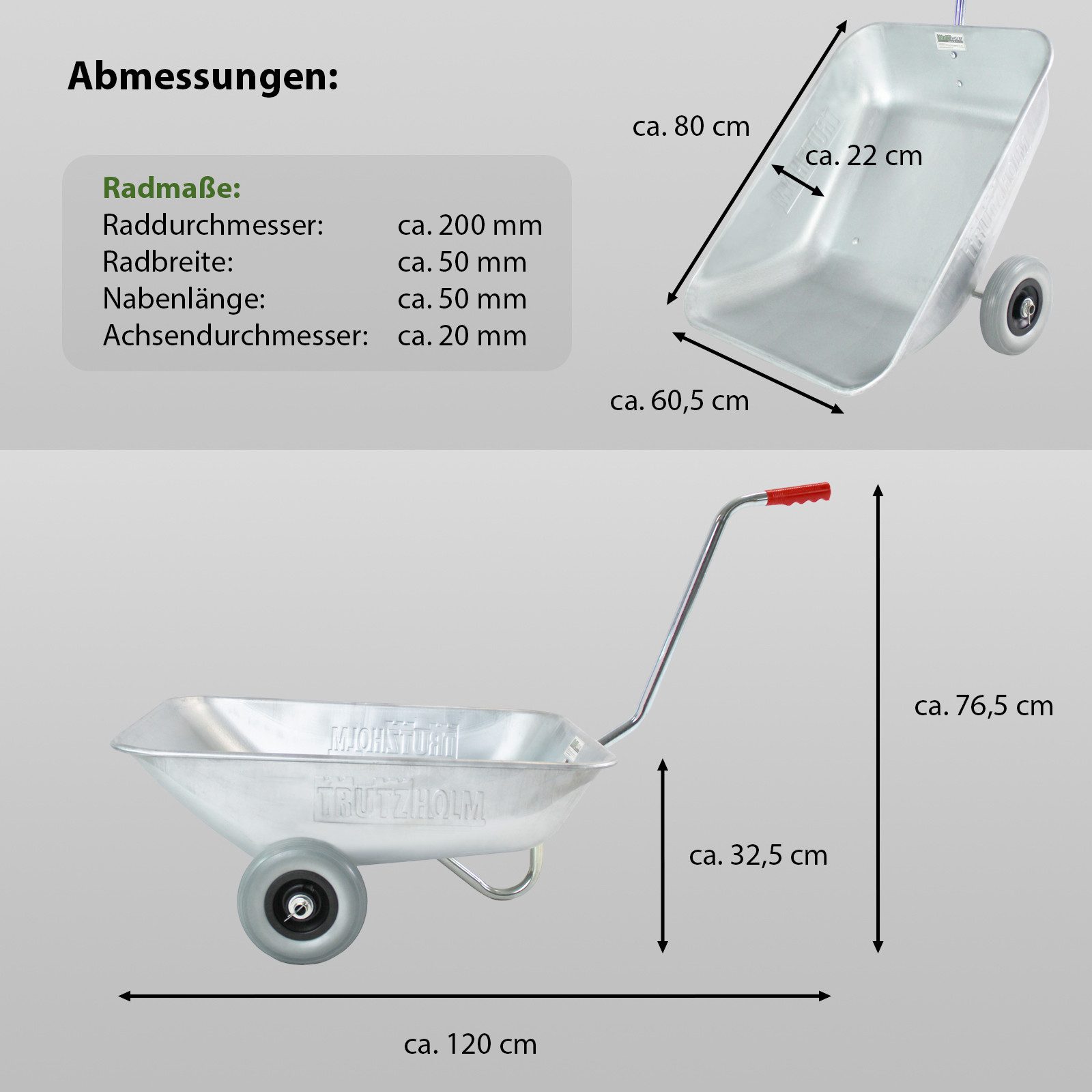 TRUTZHOLM Schubkarre Einhandkarre Traglast 100kg Volumen 75L PU-Reifen Friedhofskarre