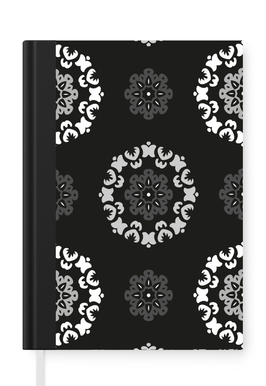 MuchoWow Notizbuch Mandala - Muster - Schwarz und Weiß, Journal, Merkzettel, Tagebuch, Notizheft, A5, 98 Seiten, Haushaltsbuch