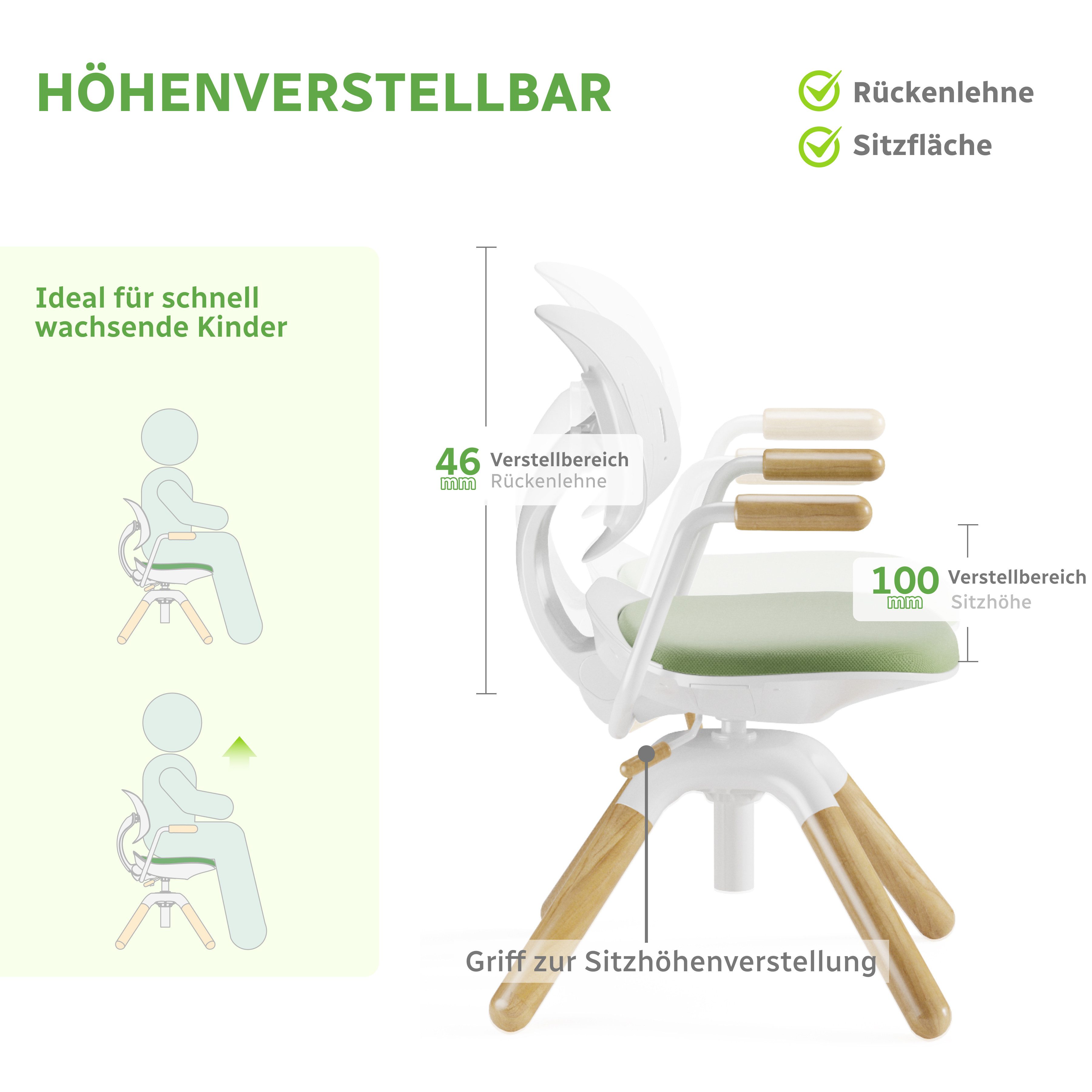 HOKO Kinderstuhl Höhenverstellbarer, mitwachsender Kinder Stuhl günstig online kaufen