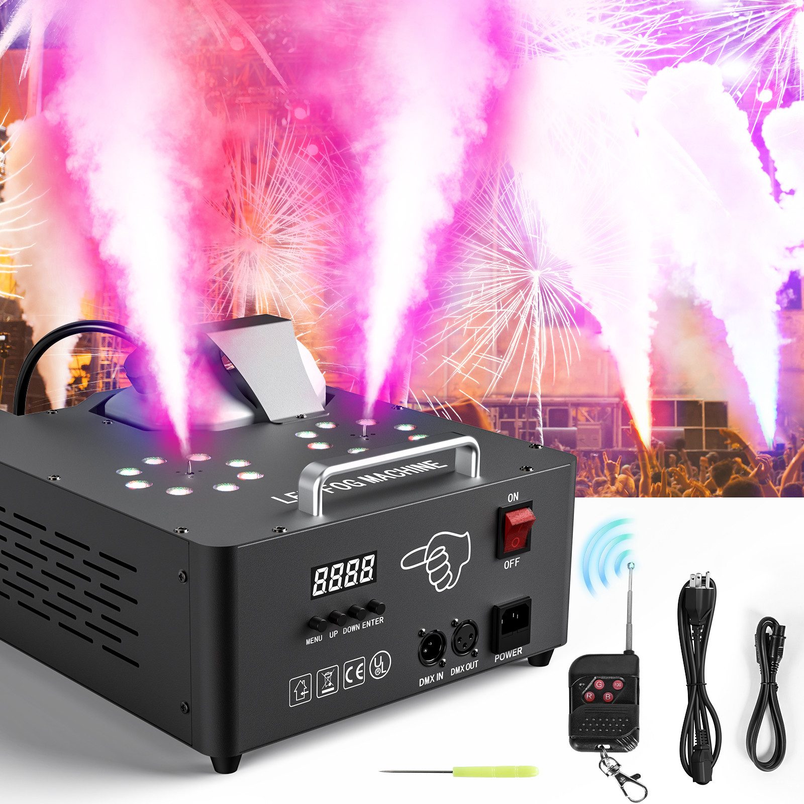 ZonQoonz Discolicht 2000W Nebelmaschine mit zwei Düsen – verstellbar, mit Fernbe