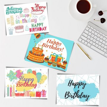 Domelo Geburtstagskarte Geburtstagskarten 16er Set mit Umschlag, Happy Birthday Postkarten, Grußkarten 16er Set, Kraftpapier Karten zum Geburtstag